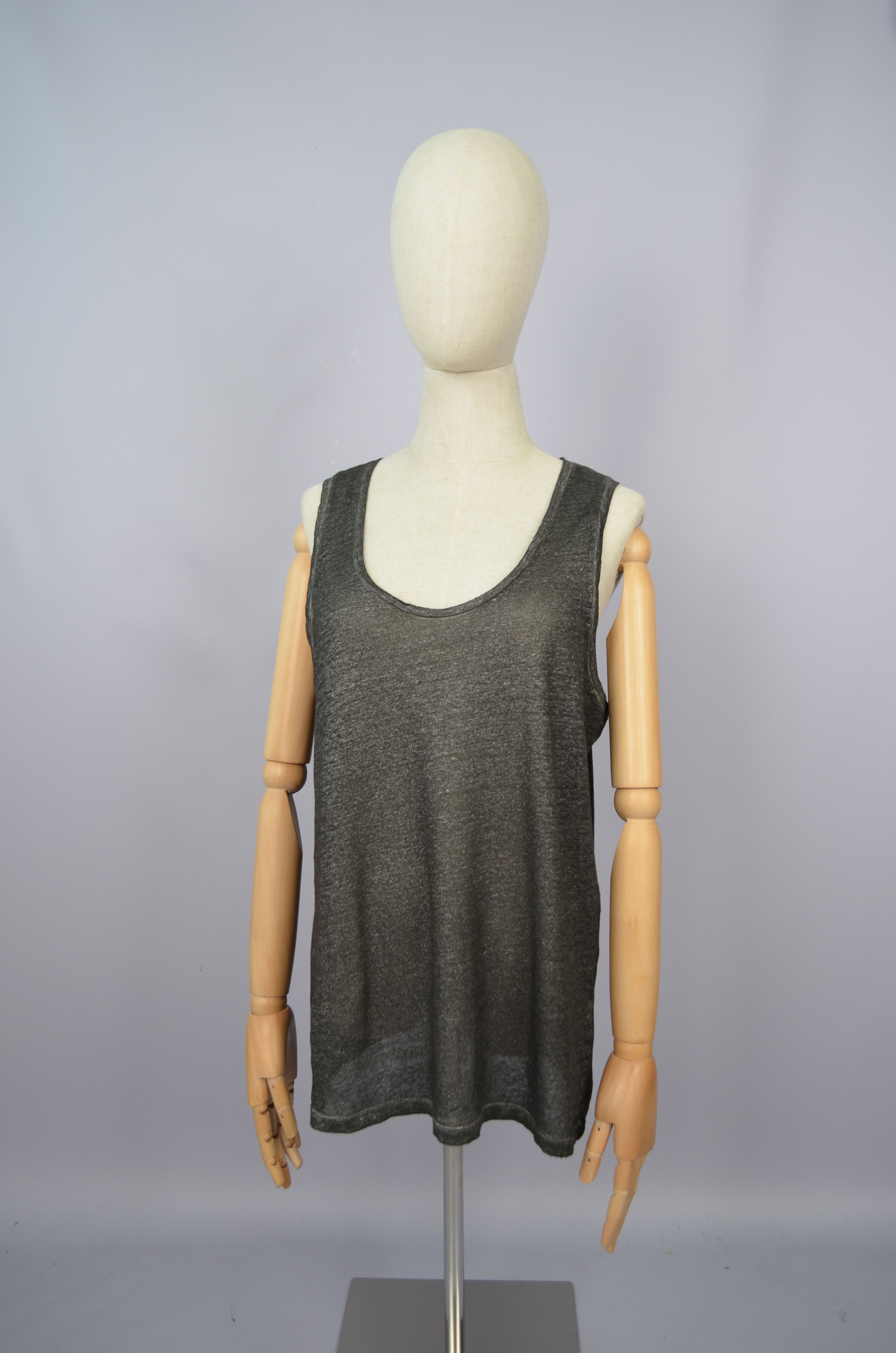 Designer Not Shy 100% Linen Grey Tank Top T Shirt Sleeveless NWT Size M / US 6-8 / IT 42-44 - 1 Thumbnail
