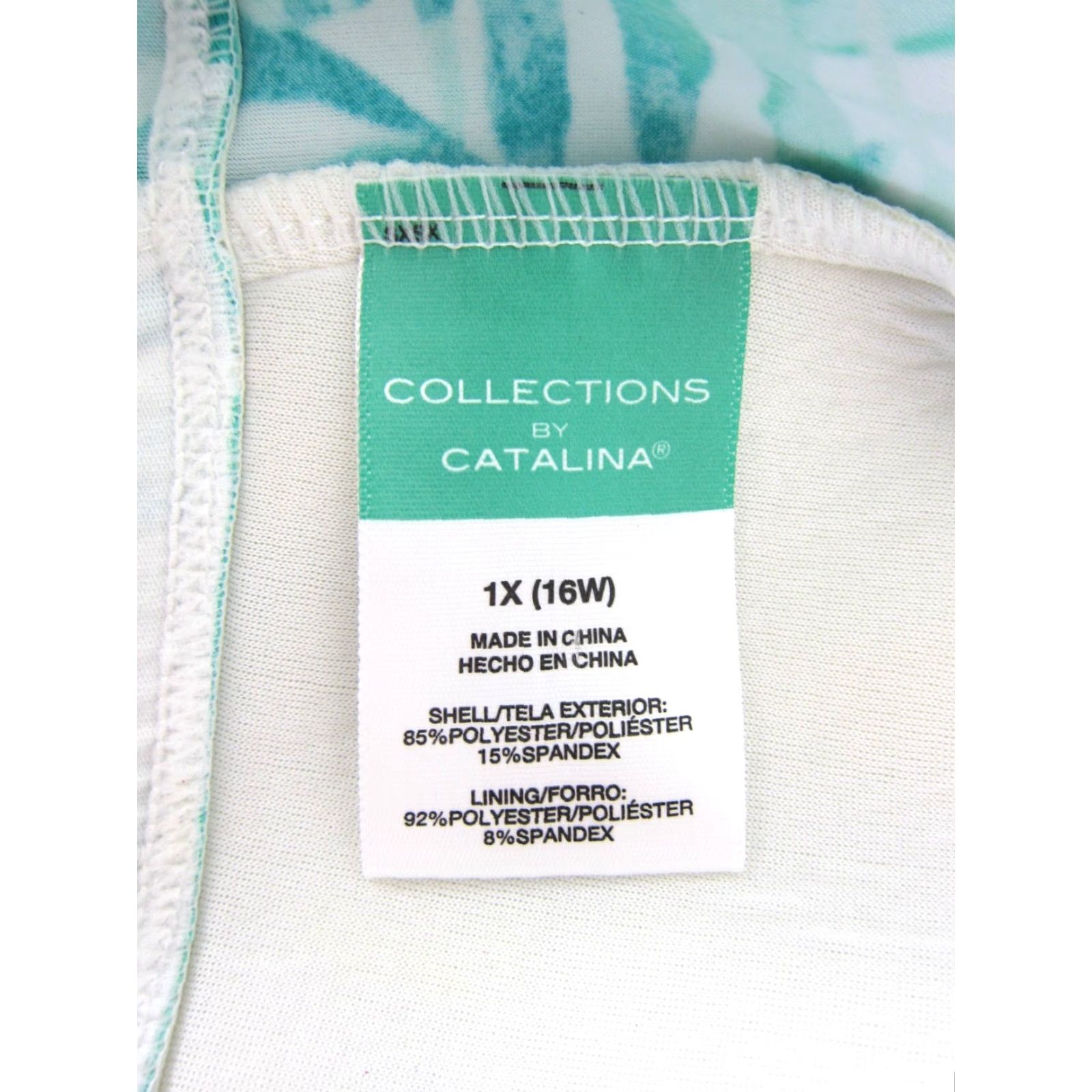 Catalina Catalina Swim Top Tankini Halter Built In Bra 1X 16W Green White Tropical Floral Women Size XL / US 12-14 / IT 48-50 - 3 Thumbnail