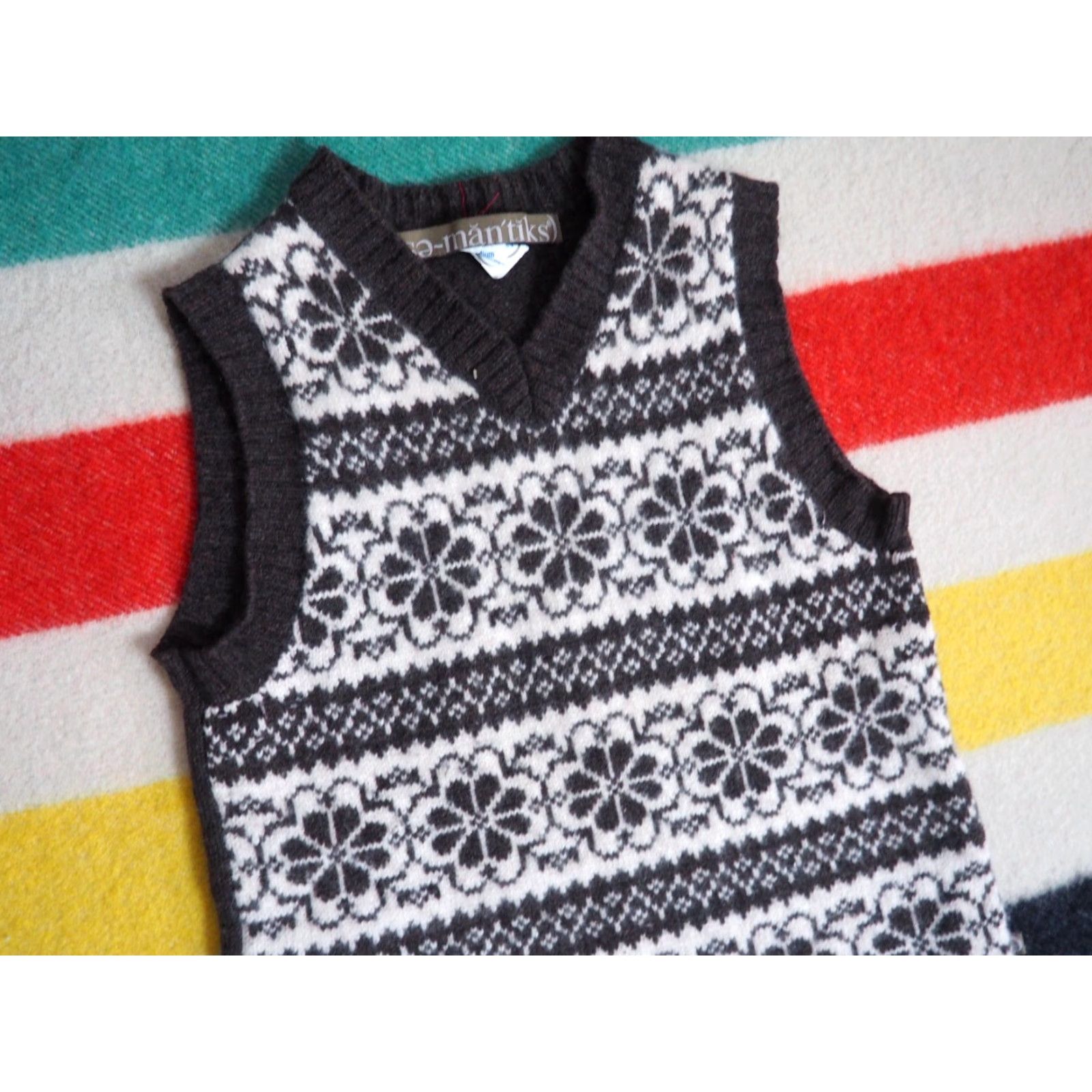 Vintage VINTAGE 90s Y2k 2000s Semantiks Lambswool Brown Cream Sweater Vest Womens M Size M / US 6-8 / IT 42-44 - 3 Thumbnail