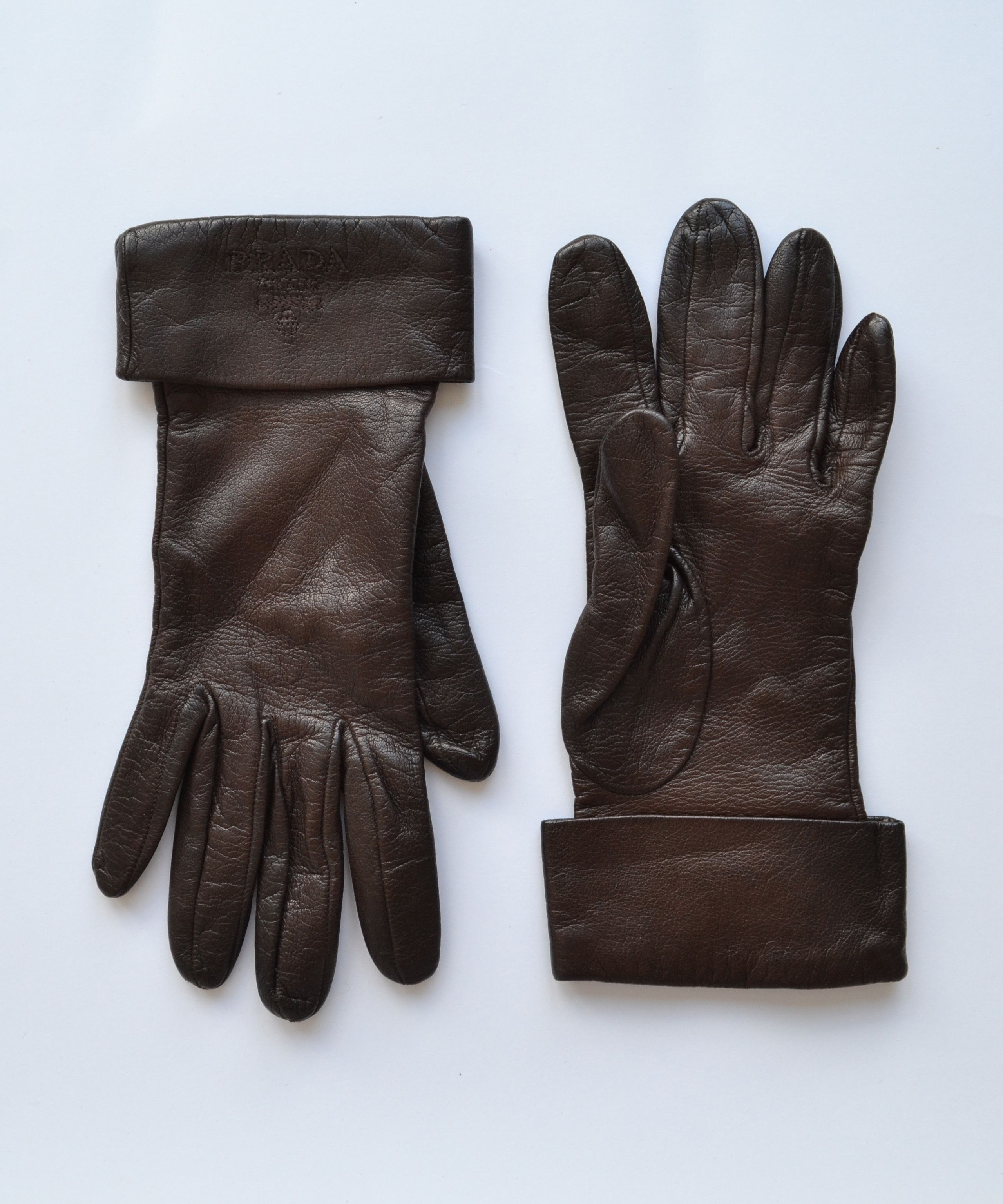 PRADA ブラウン レザー手袋 楽天市場】プラダ 手袋 グローブ レザー カシミヤ ナイロン ブラウン