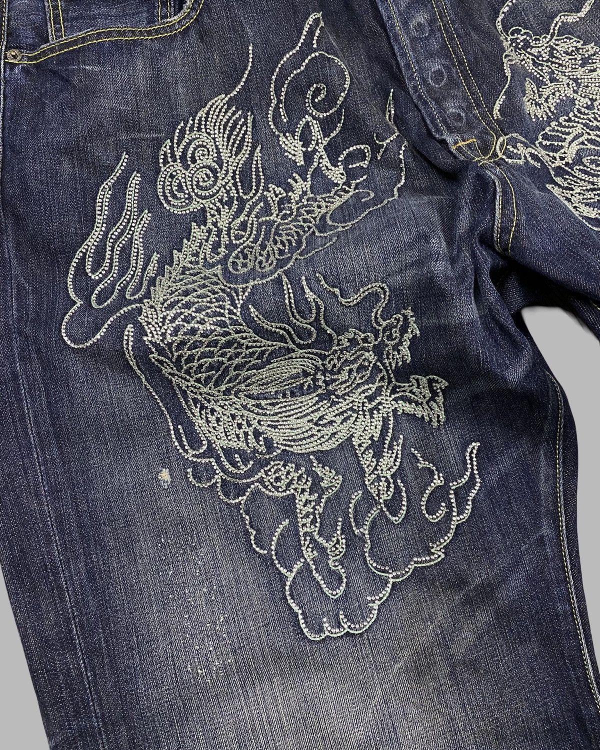 Christian Audigier Rare 00’s Ed hardy Rhinestone Dragon big logo Jeans Pants Size US 42 / EU 58 - 5 Thumbnail