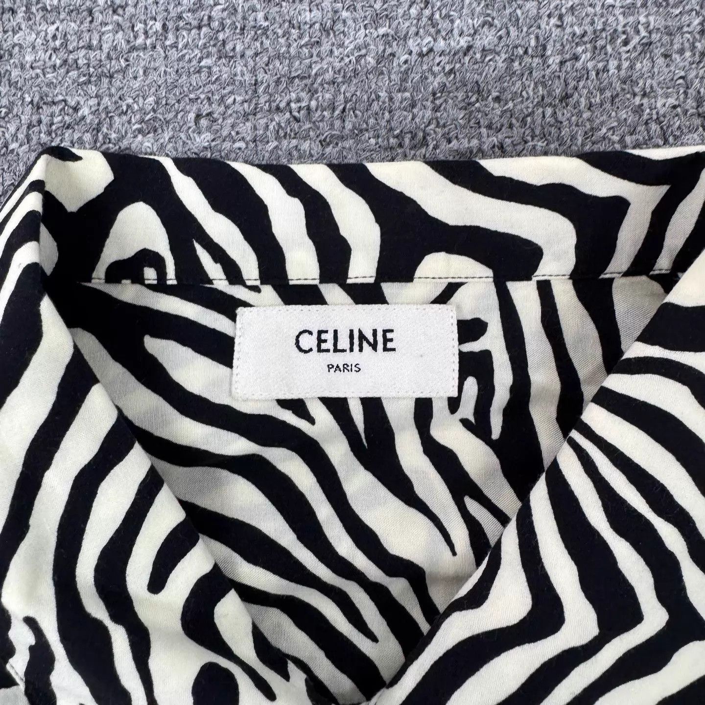 Celine Celine Zebra Print Allover Logo Collared S/S Shirt Size US M / EU 48-50 / 2 - 4 Thumbnail