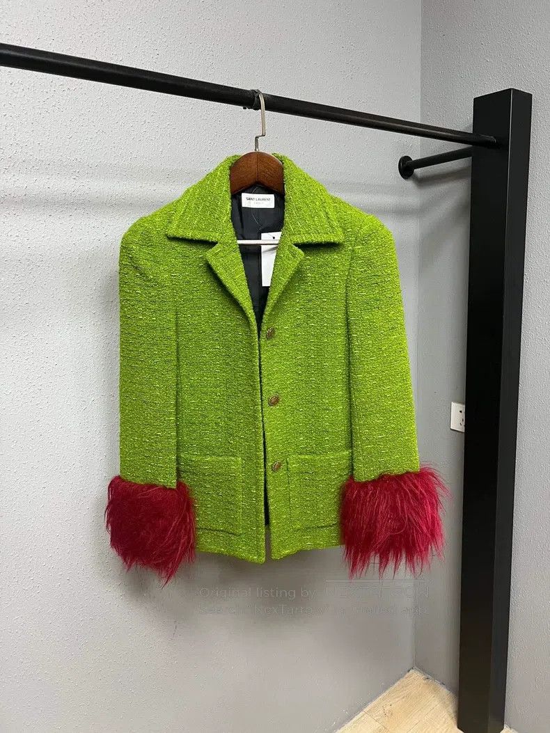 Saint Laurent Paris Saint Laurent Paris Green and Gold Coarse Tweed Jacket wit Size XS / US 0-2 / IT 36-38 - 1 Thumbnail