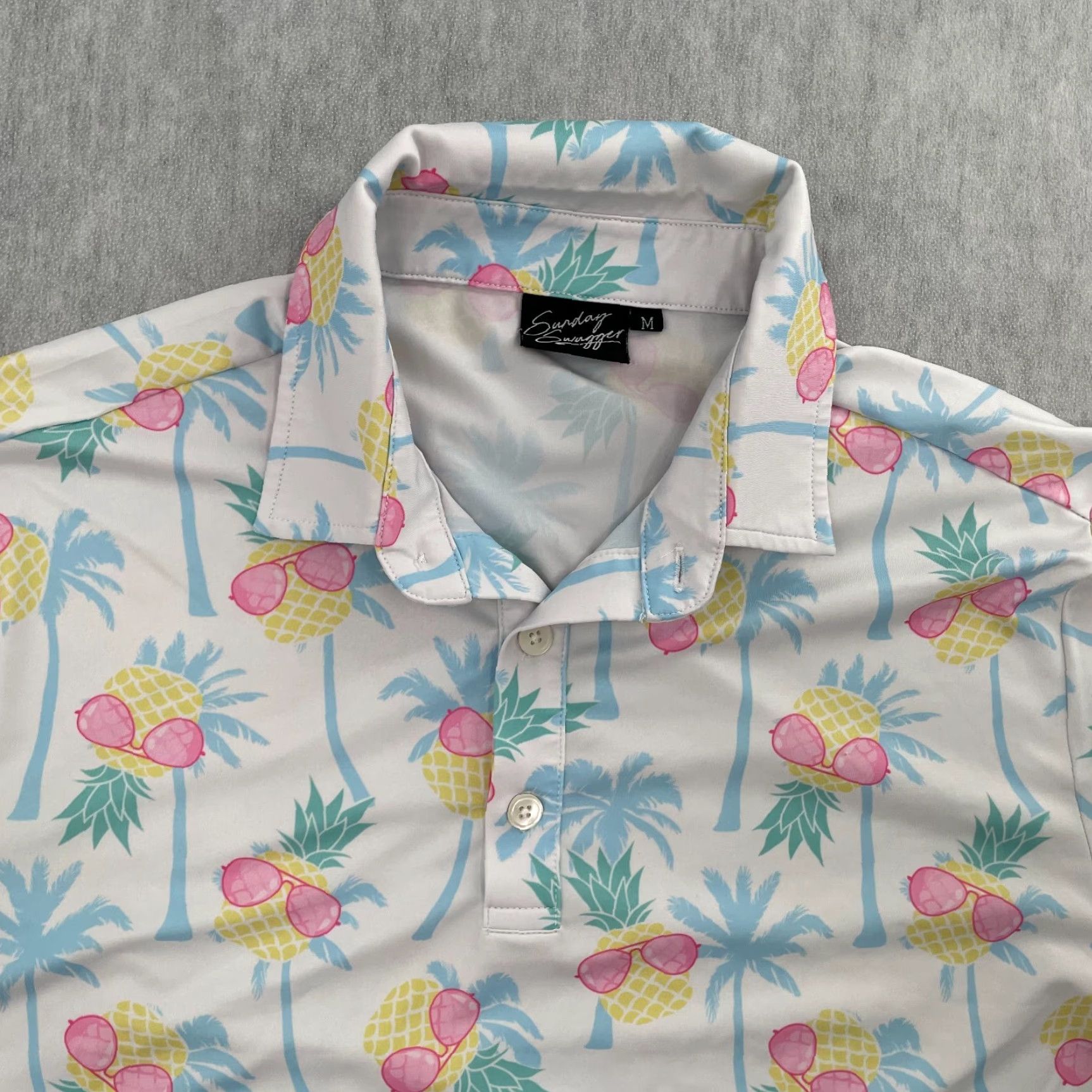 Vintage Sunday Swagger Shirt Polo Short Sleeve Golf Pineapple Mens M Medium White Adult Size US M / EU 48-50 / 2 - 3 Thumbnail