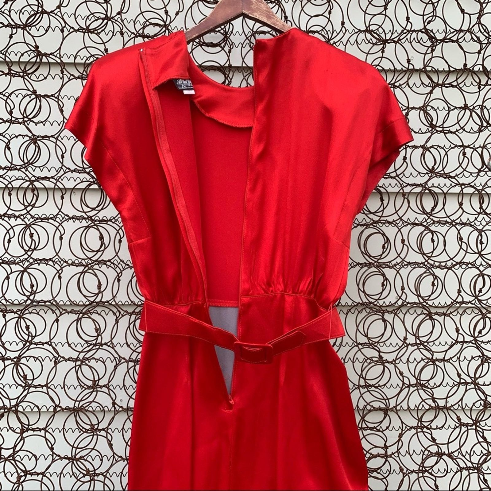 80s Red All That Jazz wiggle dress belted ruched hips Size 7