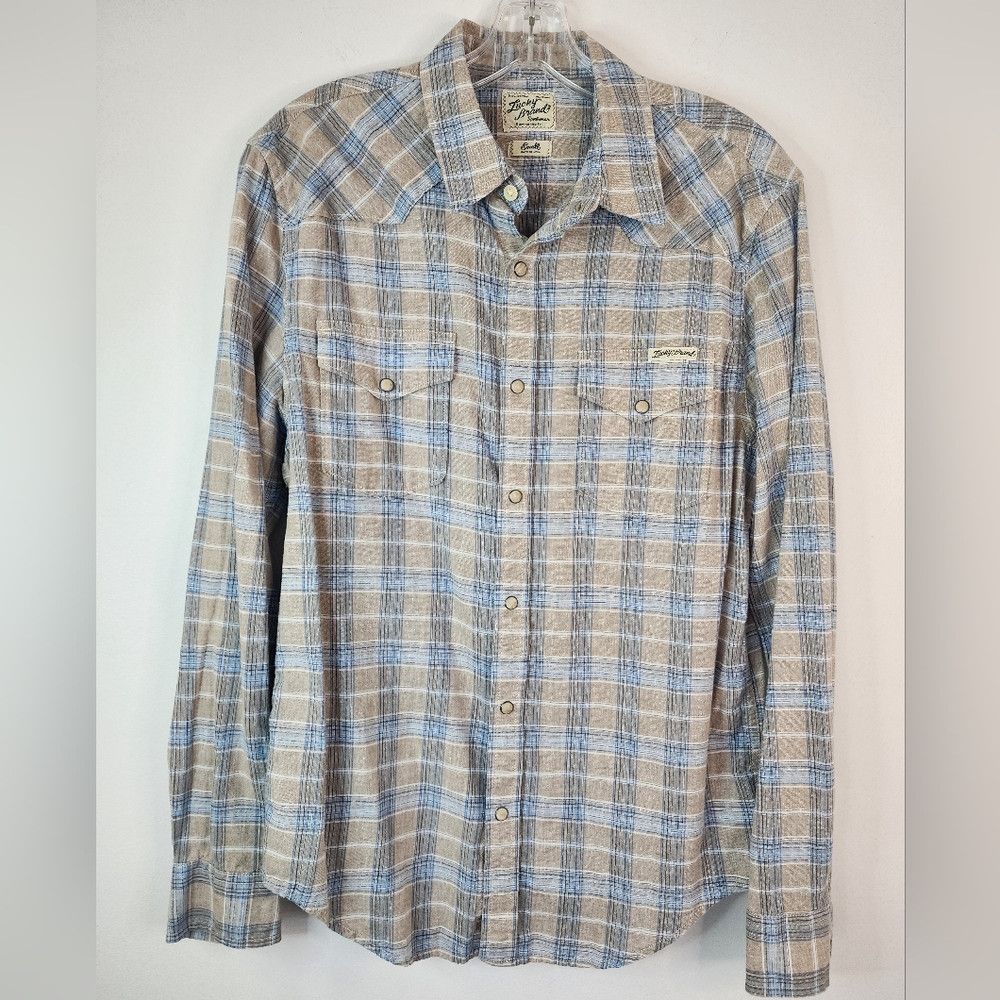 Lucky Brand × Vintage LUCKY BRAND Tan Blue Plaid Western Yoke Pearl Shirt Size US S / EU 44-46 / 1 - 1 Thumbnail