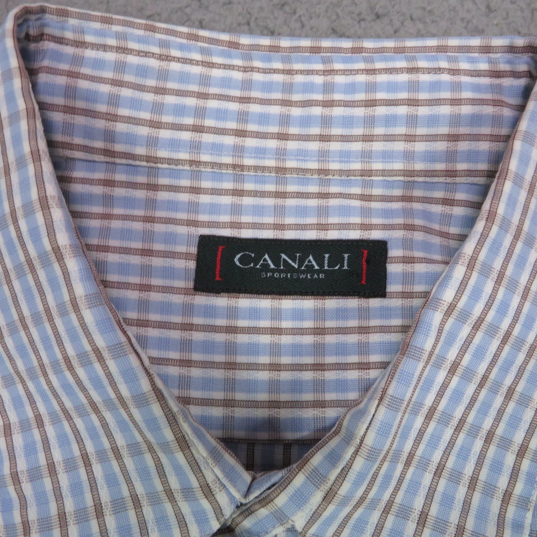 Canali Canali Shirt Mens Large Blue White Check Classic 25" Sleeve Sportswear Pocket Size US L / EU 52-54 / 3 - 6 Thumbnail