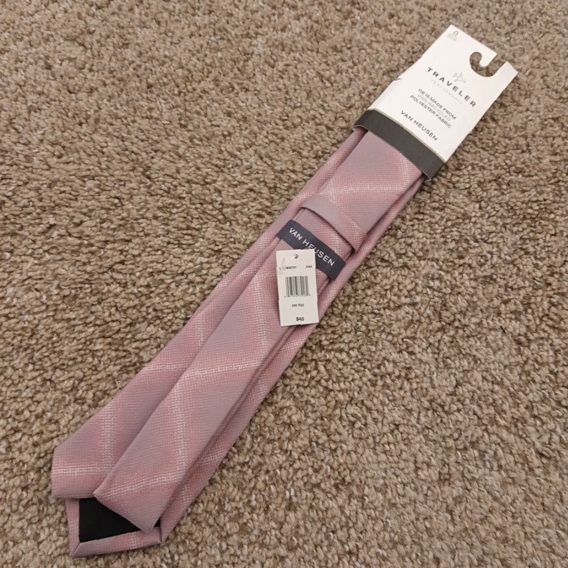 Van Heusen Van Heusen Necktie Pink Plaid Polyester Travel Men Tie Classic 57"-60" Pointed vintage No Size ONE SIZE - 4 Thumbnail
