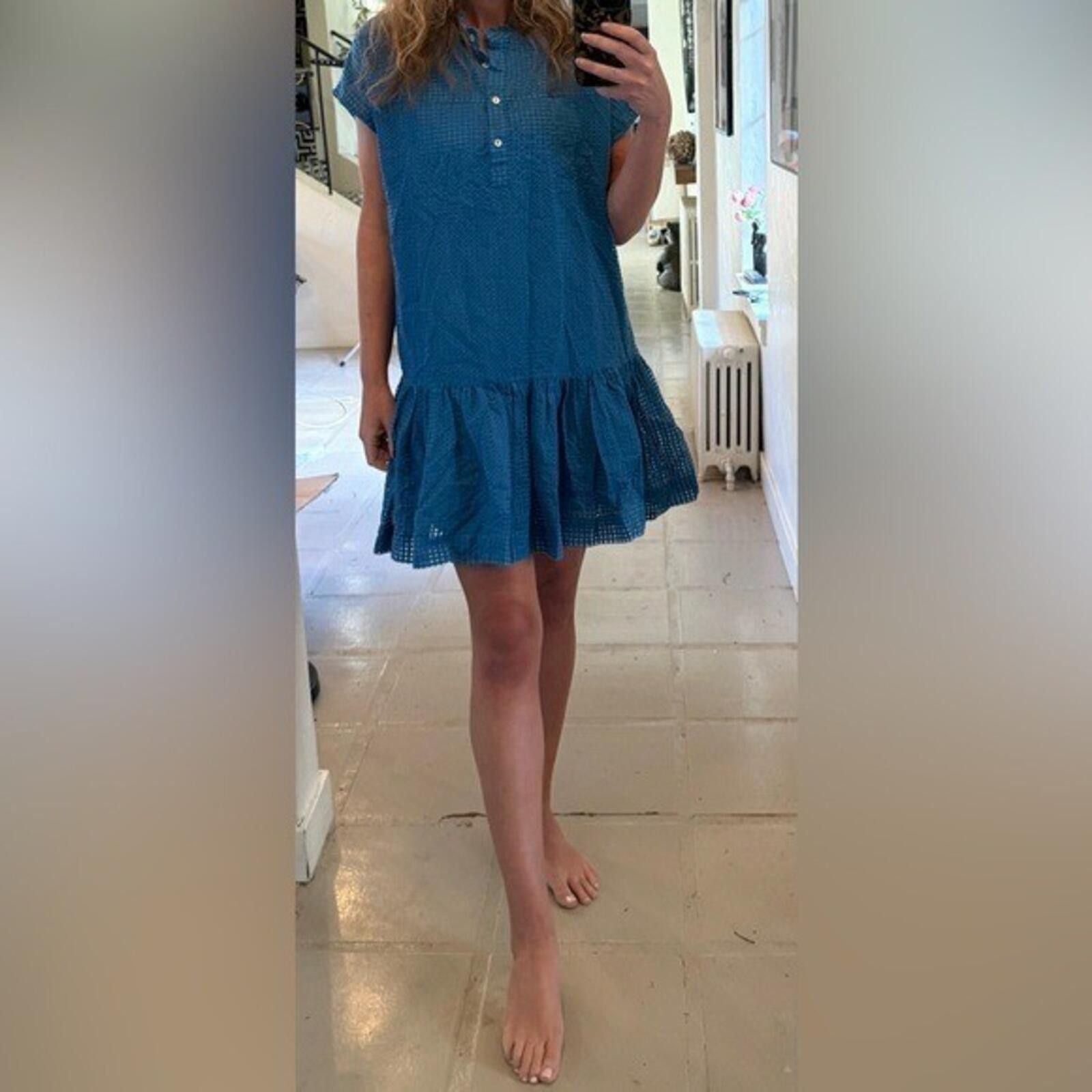 Oliphant Tuckernuck Oliphant Delray Blue Mini Dress Textured Ruffle L Size L / US 10 / IT 46 - 3 Thumbnail