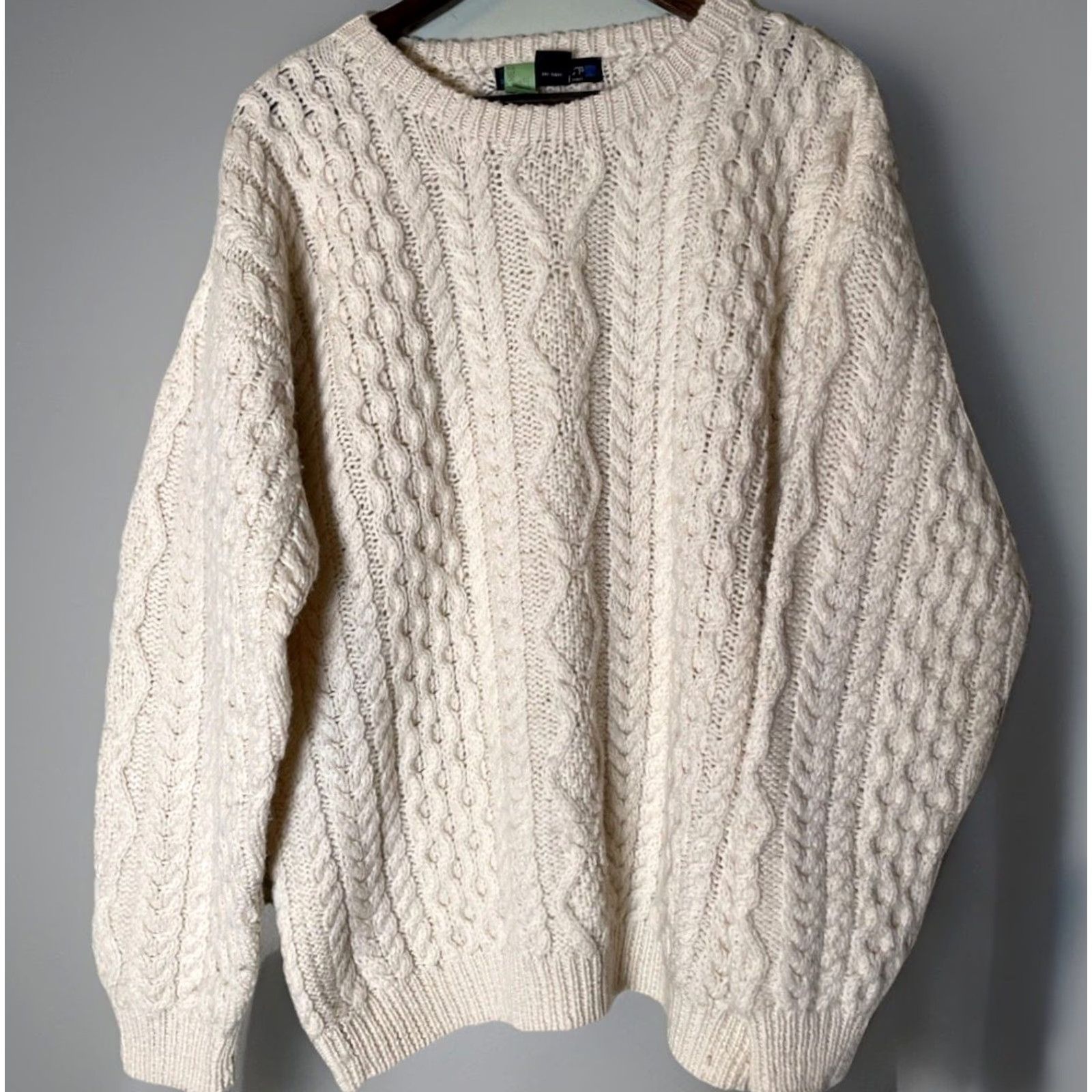 Architect VINTAGE Architect Fisherman Sweater Mens Large Ivory 100% Wool Cable Knit Pullover Size US L / EU 52-54 / 3 - 2 Thumbnail