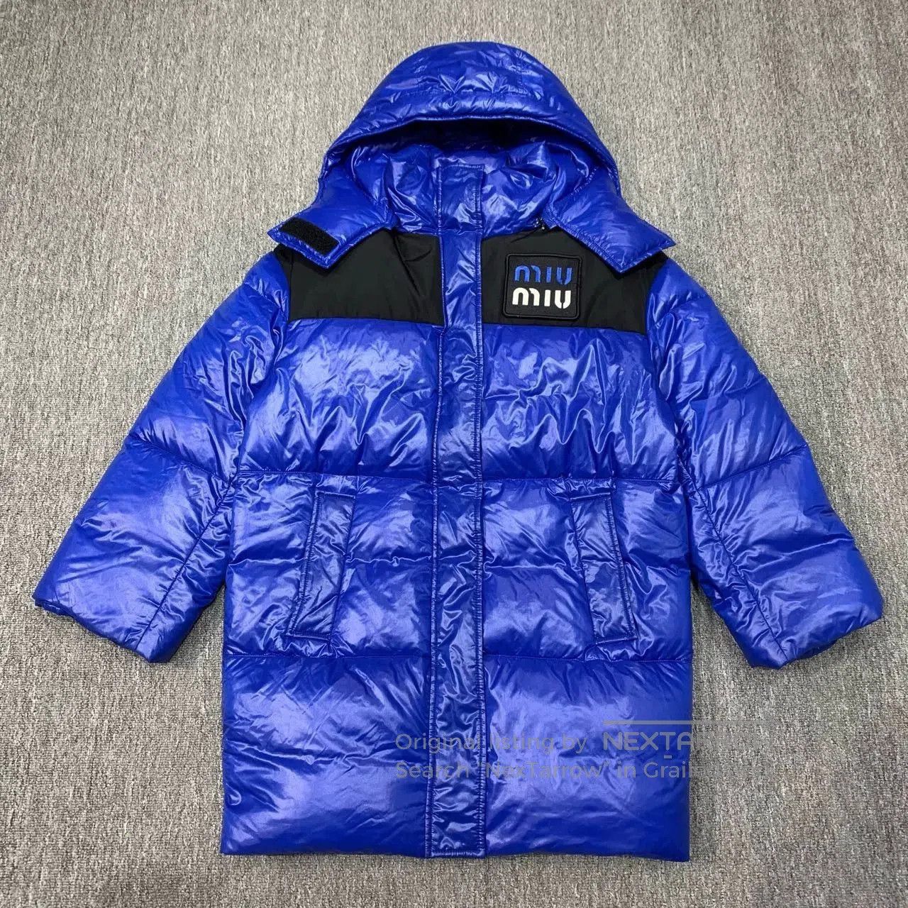 Miu Miu Miumiu Blue Logo Embroidered Long Down Jacket. Size M / US 6-8 / IT 42-44 - 1 Thumbnail