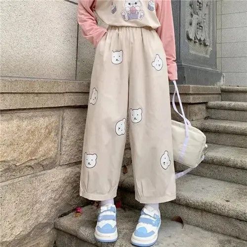 Japanese Brand Kawaii Soft Girl Bear Printing Women Pants Basis Size 32" / US 10 / IT 46 - 5 Thumbnail