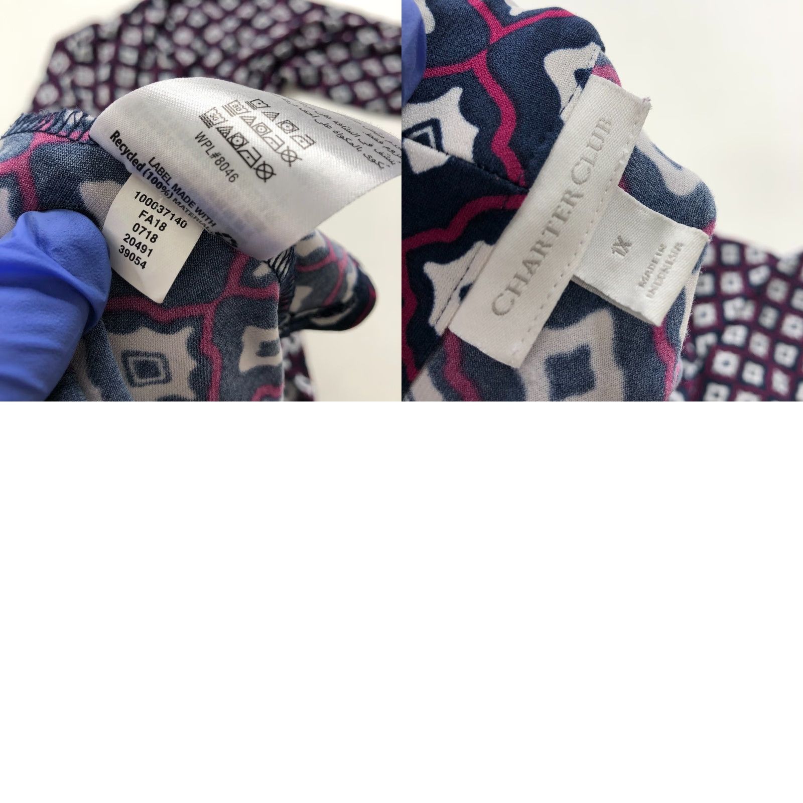 Charter Club Charter Club Plus 1X Pullover V-Neck Blouse Tunic 3/4 Sleeve Geometric All Over Print MINT Womens Size XL / US 12-14 / IT 48-50 - 9 Thumbnail