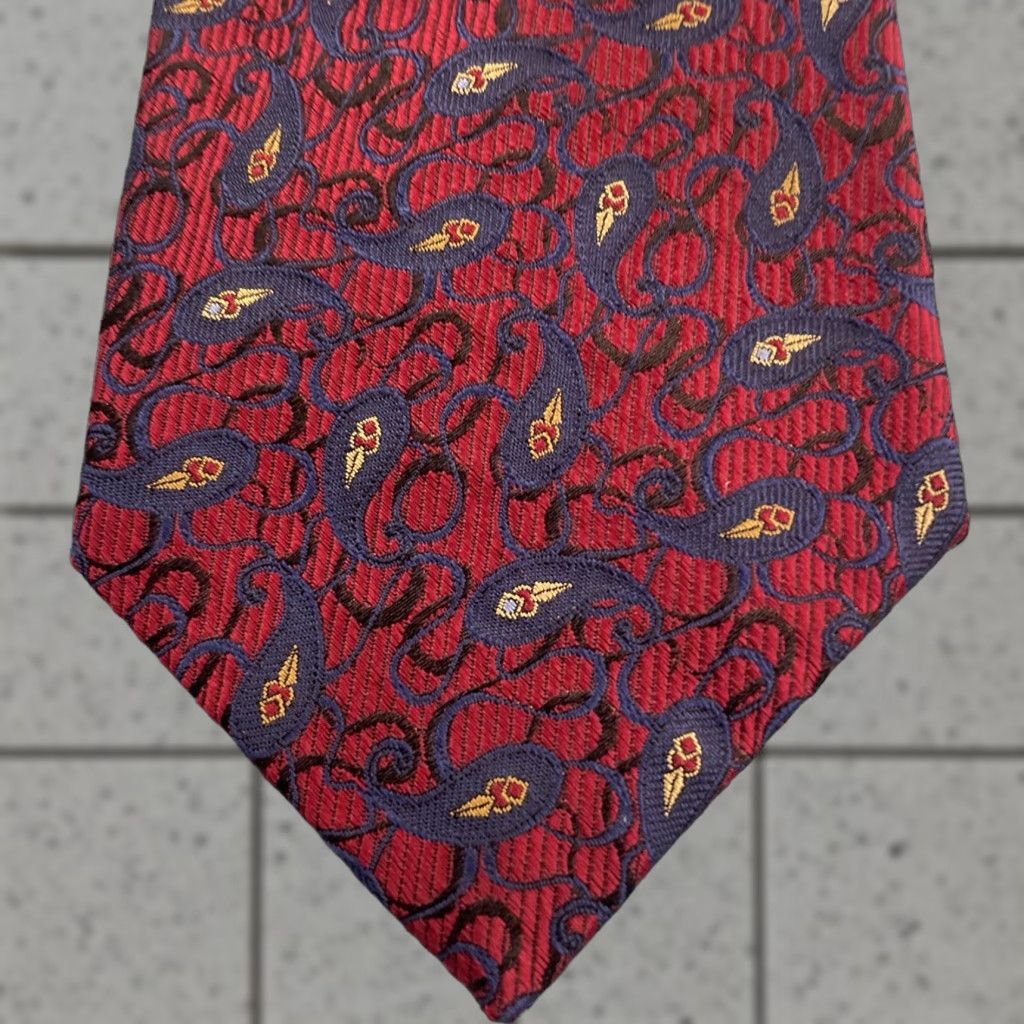 Robert Talbott VINTAGE Robert Talbott Tie Mens 100% Silk Paisley X-Long 4x65 Ruby Red Navy Blue Thick Woven Jacquard Classic Executive Statement Deadstock NWT 9 Size ONE SIZE - 1 Thumbnail