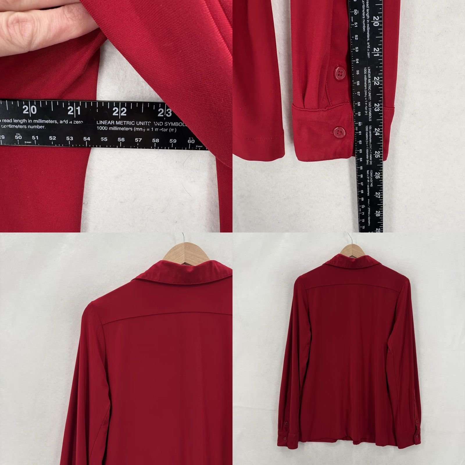 Norma Kamali Norma Kamali Button-Up Shirt Womens L Red Collared Long Sleeve Stretch Jersey Top Size L / US 10 / IT 46 - 8 Thumbnail
