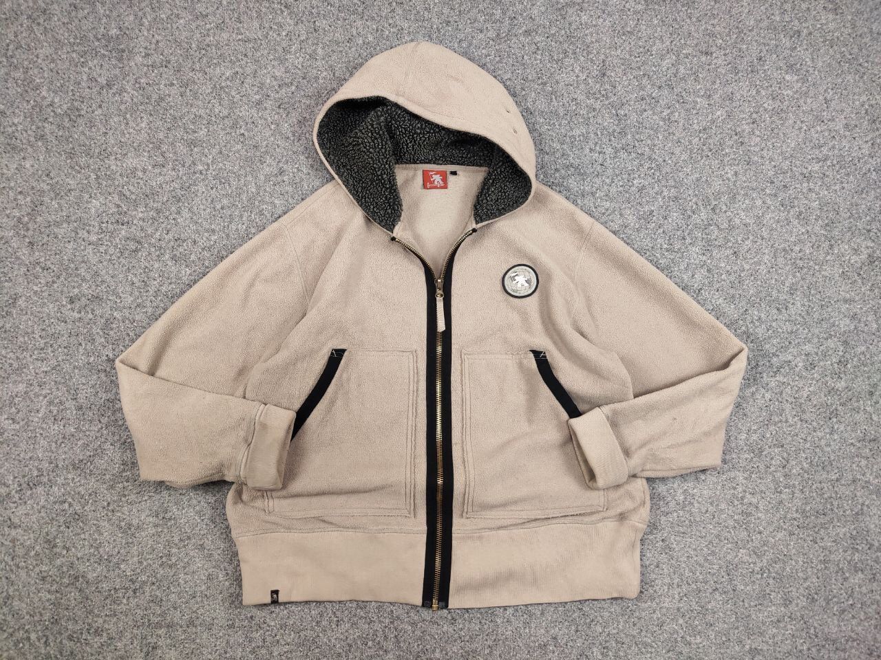 Gotcha Vintage 90's Gotcha Beige Fleece Zip Logo Pocket Hoodie Size US L / EU 52-54 / 3 - 12 Thumbnail
