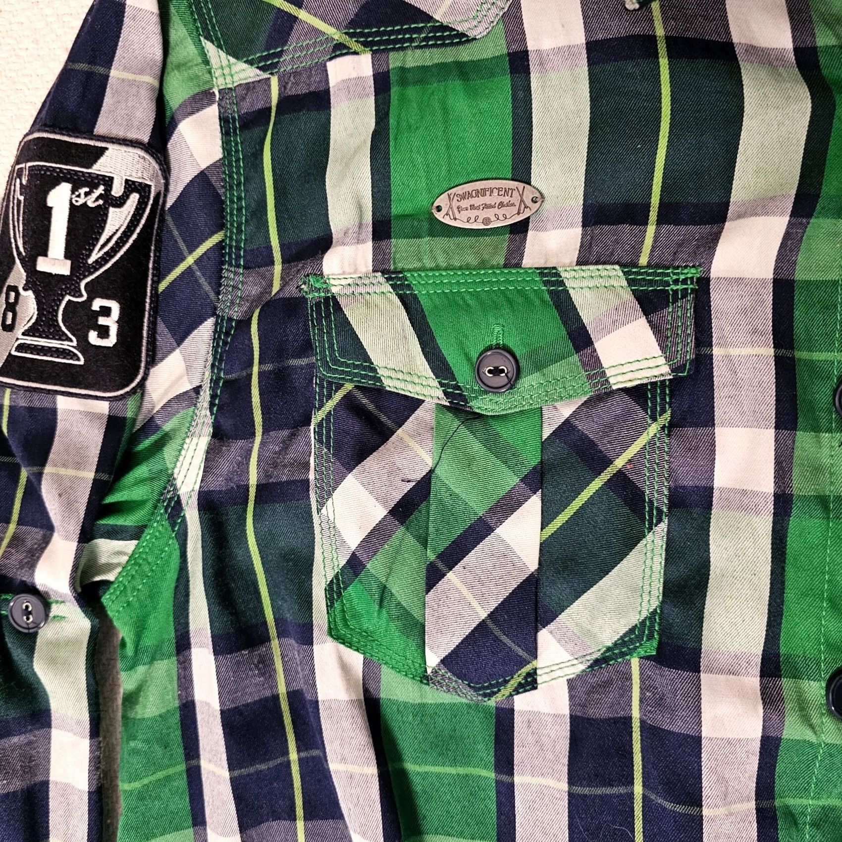 Vintage Raw Blue Mens Button-Up Shirt Plaid Green Long Sleeve Size L Regular Collar-Down Vintage No (Note: Vintage: No) Size US L / EU 52-54 / 3 - 4 Thumbnail