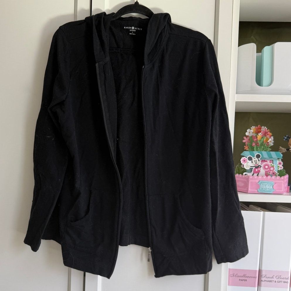 Other Karen Scott Sport Black Zip Front Hoodie Women L - D009 Size L / US 10 / IT 46 - 2 Thumbnail