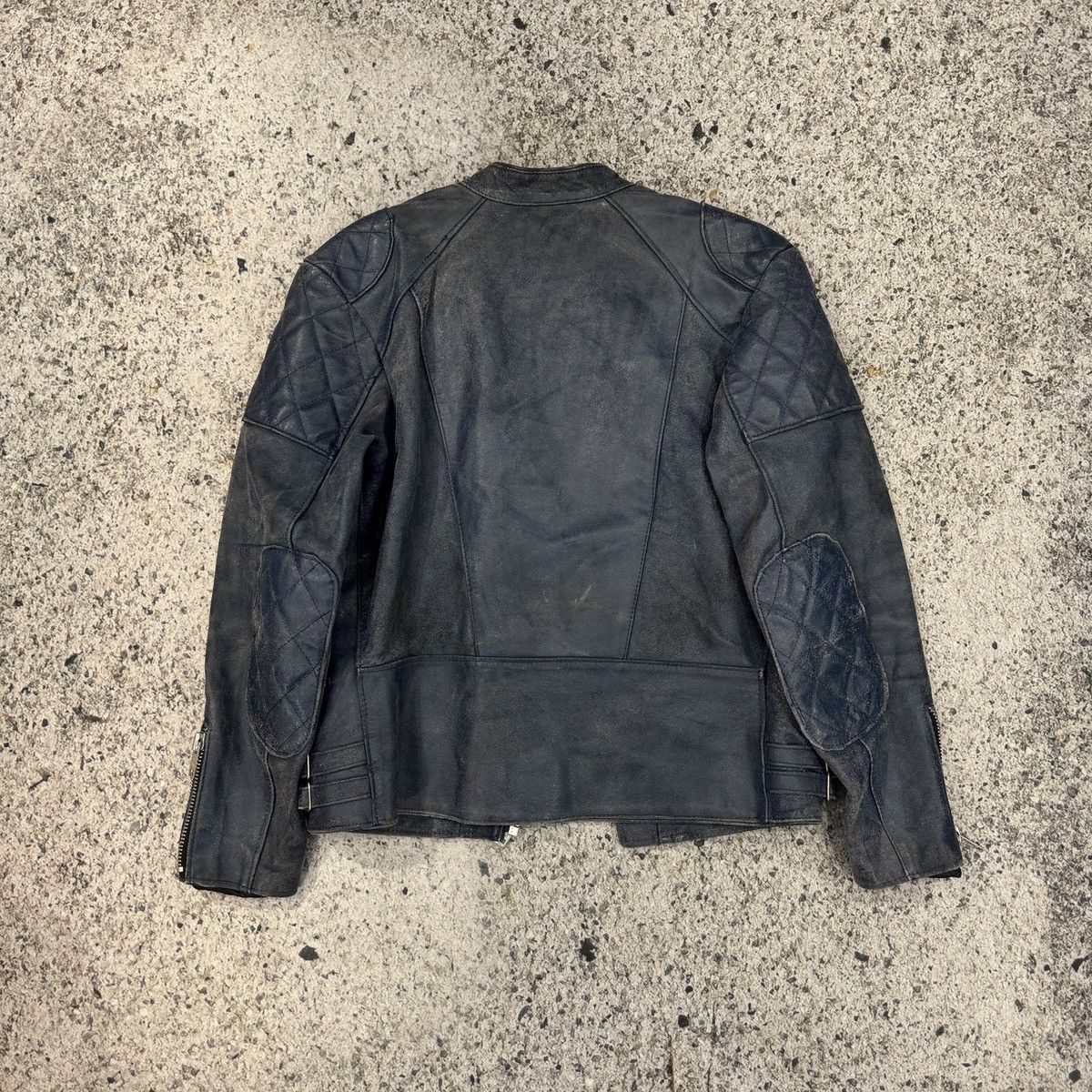 Vintage Faded Washed Blue Leather Moto Zip Jacket ERD Grunge Biker Size US L / EU 52-54 / 3 - 16 Thumbnail