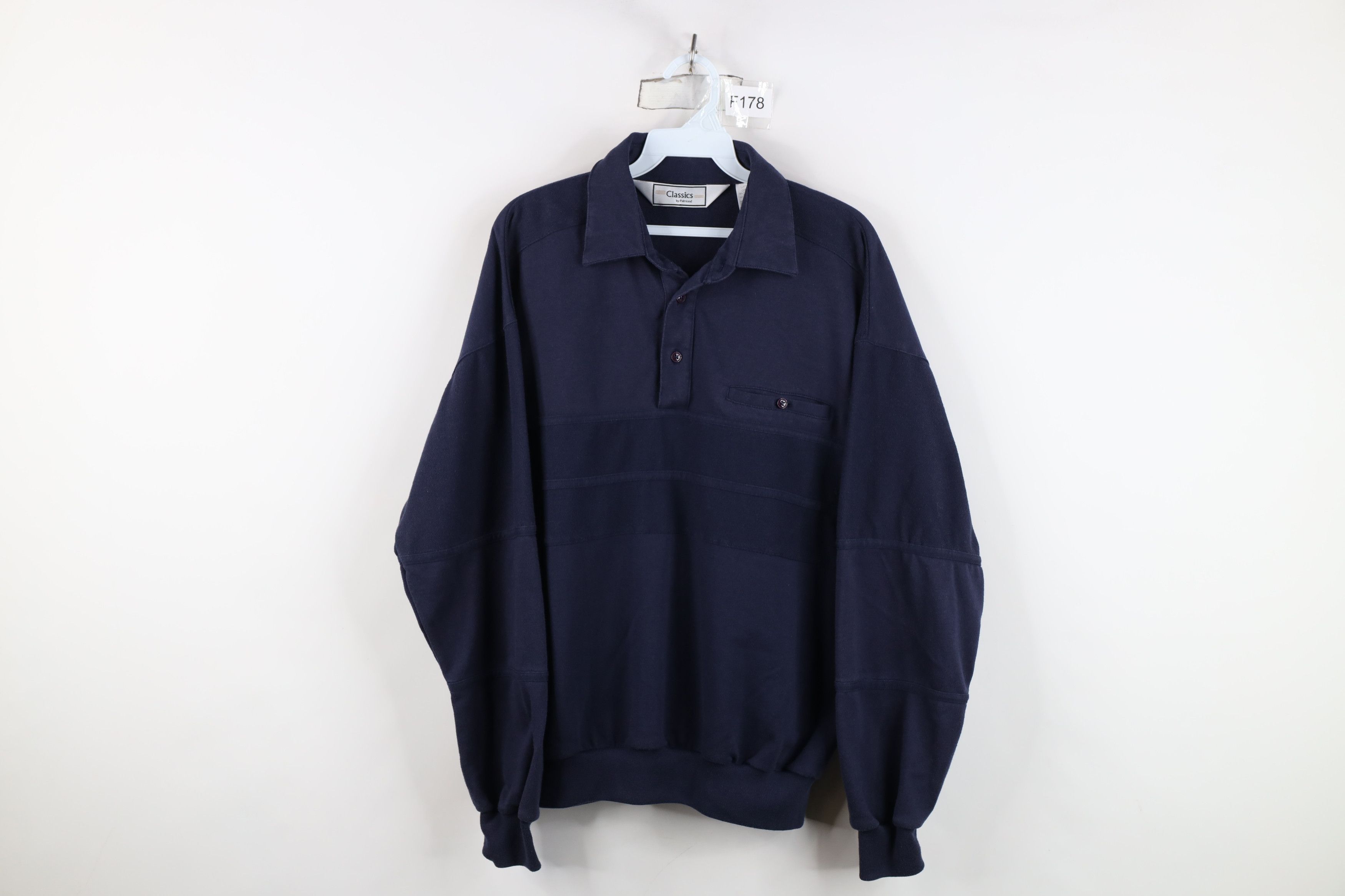 Vintage Vintage 90s Streetwear Long Sleeve Rugby Polo Navy Size US L / EU 52-54 / 3 - 1 Thumbnail