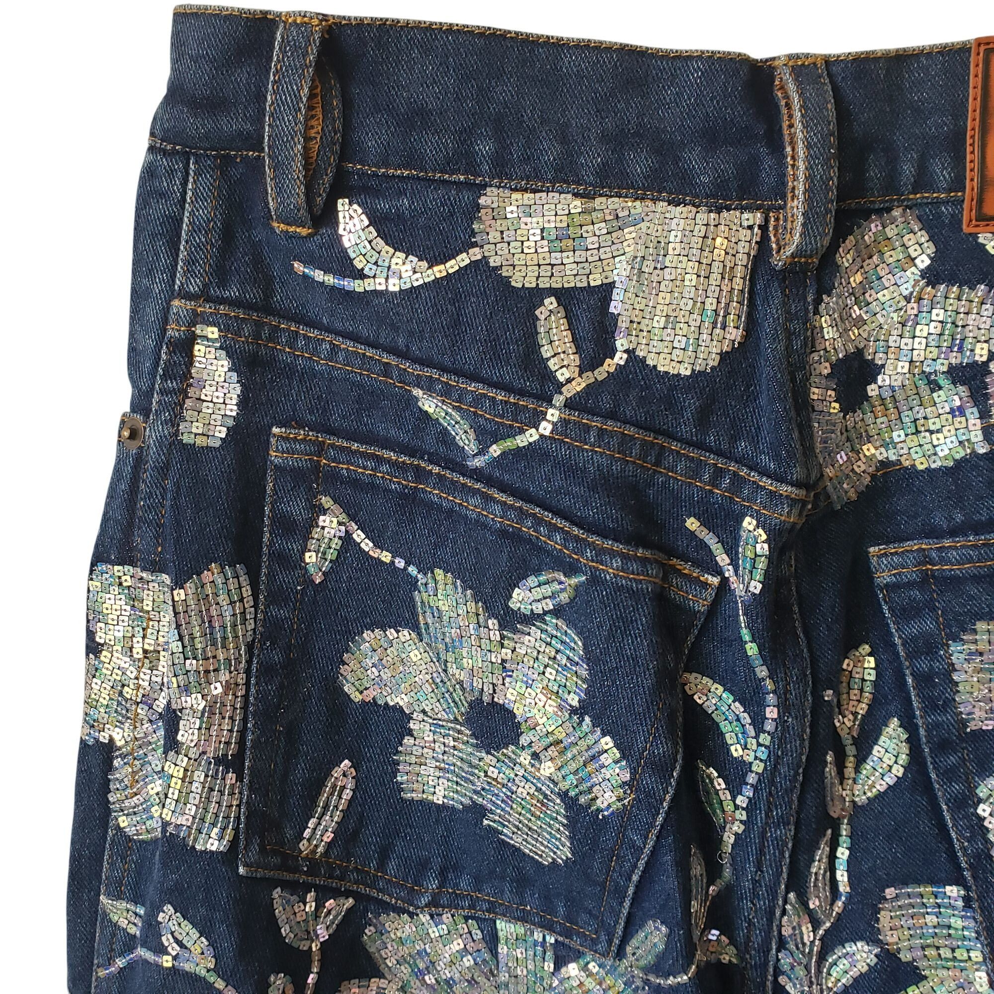 ASHISH Ashish Floral Sequin Embellished High Rise Straight Leg Blue Size 27" / US 4 / IT 40 - 15 Thumbnail