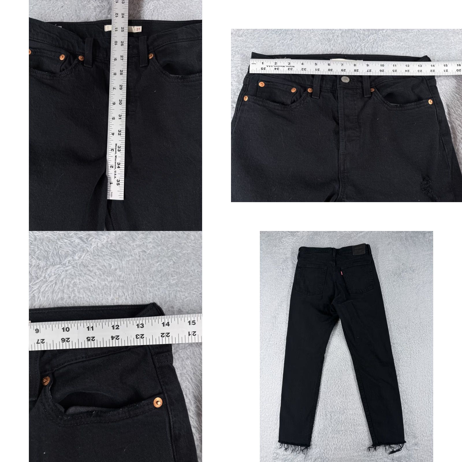 Levi's VINTAGE Levis Premium Jeans Womens 27 Black Denim Tapered Big E Wedgie Button Fly 27x27 Size 27" / US 4 / IT 40 - 9 Thumbnail
