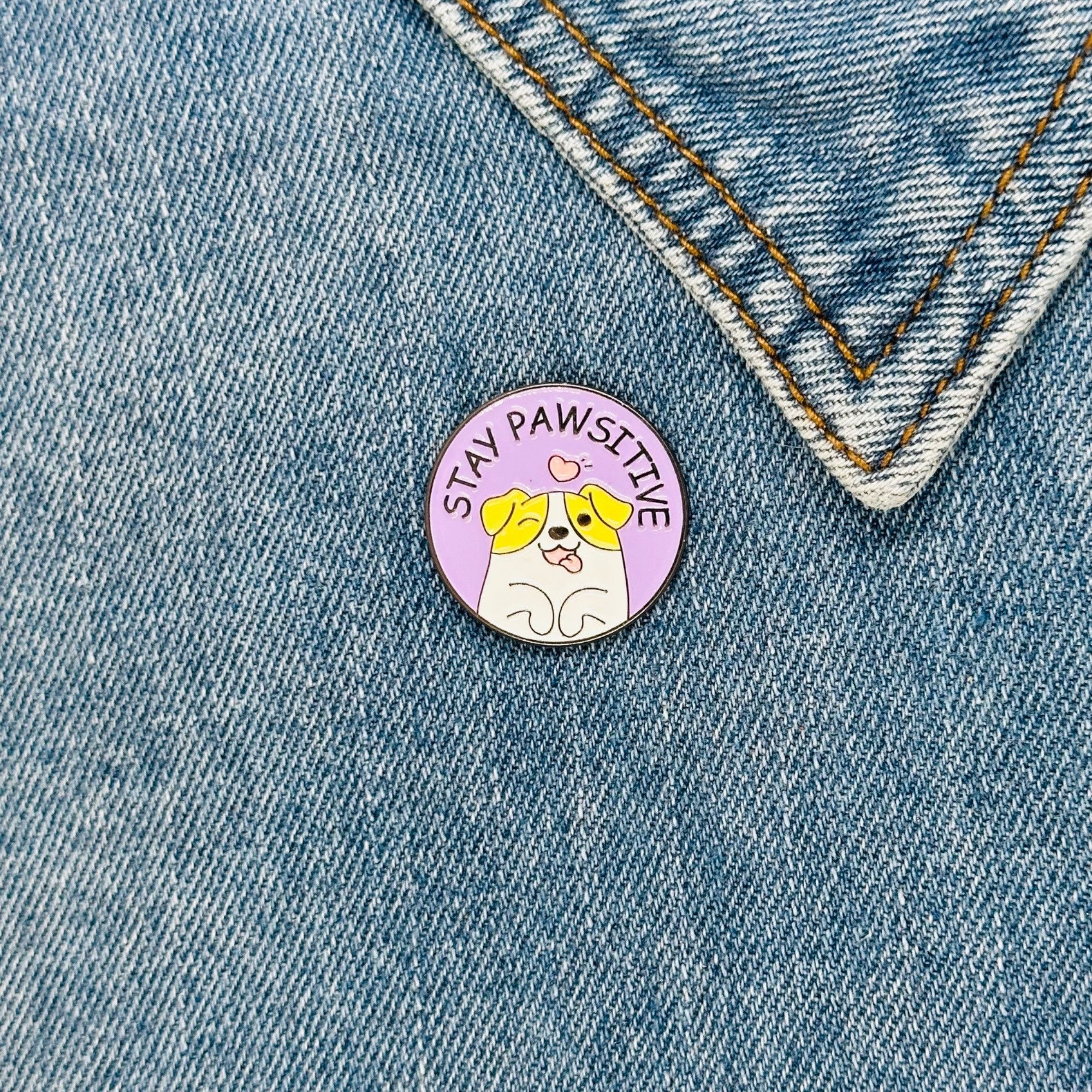 Other 🤩STAY PAWSITIVE Cute Dog Animal Round Badge Cartoon Lapel B Size ONE SIZE - 1 Thumbnail