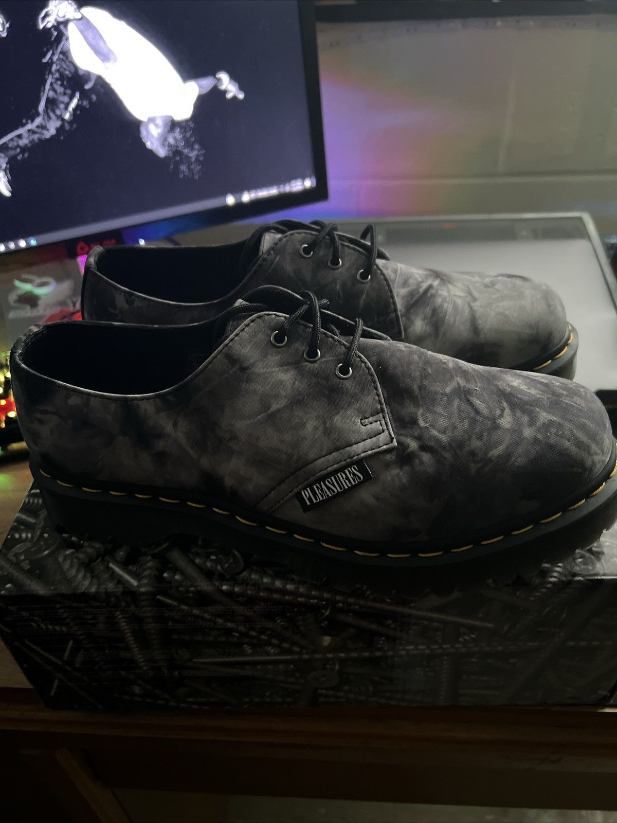 image of Dr Martens x Pleasures 1461 Bex Shoes in Black, Men's (Size 10)
