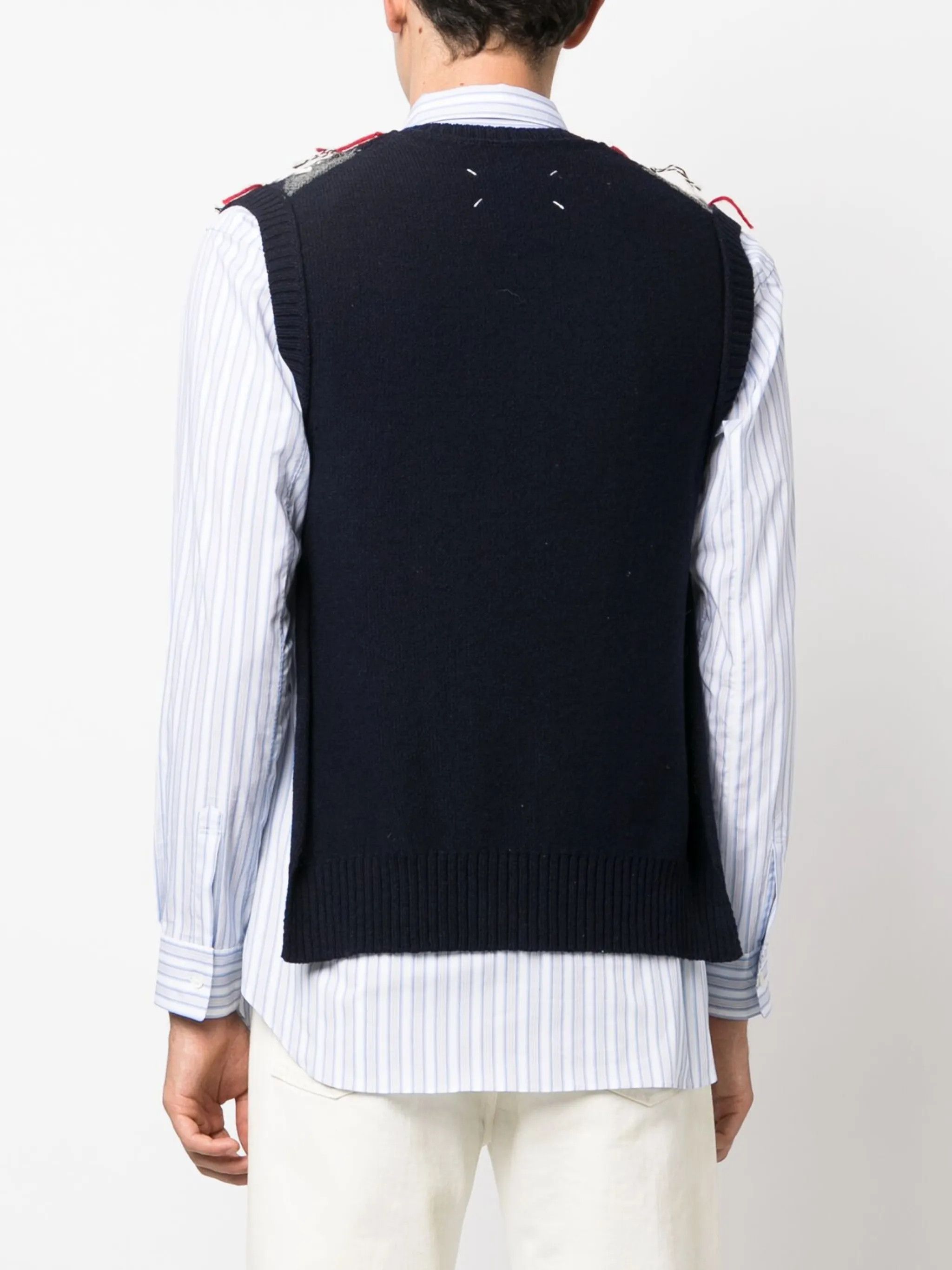 Maison Margiela o1y0325 V-neck Sleeveless Sweater in Midnight Blue Size US S / EU 44-46 / 1 - 4 Thumbnail