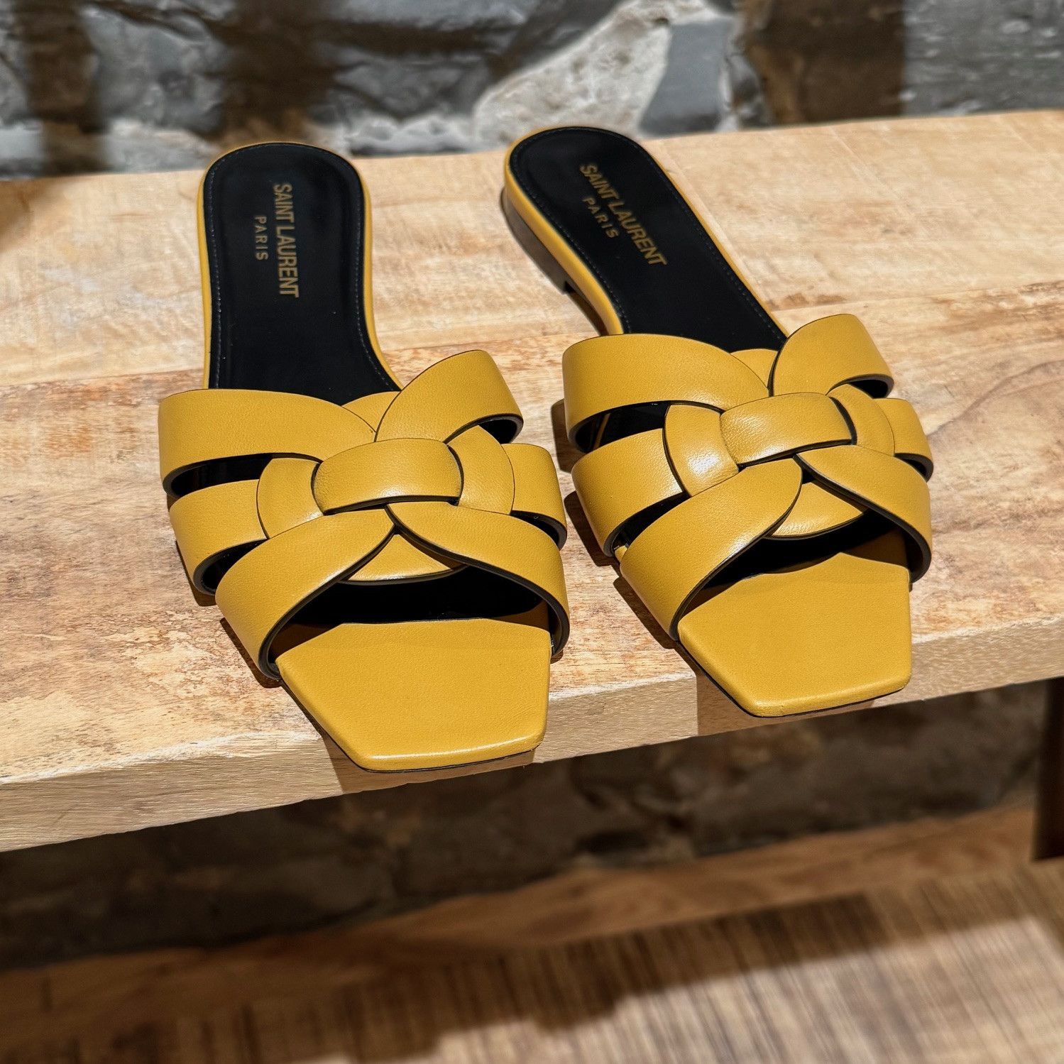 Saint Laurent Paris Saint Laurent Yellow Tribute Mules Flat Sandals Size US 7 / IT 37 - 3 Thumbnail
