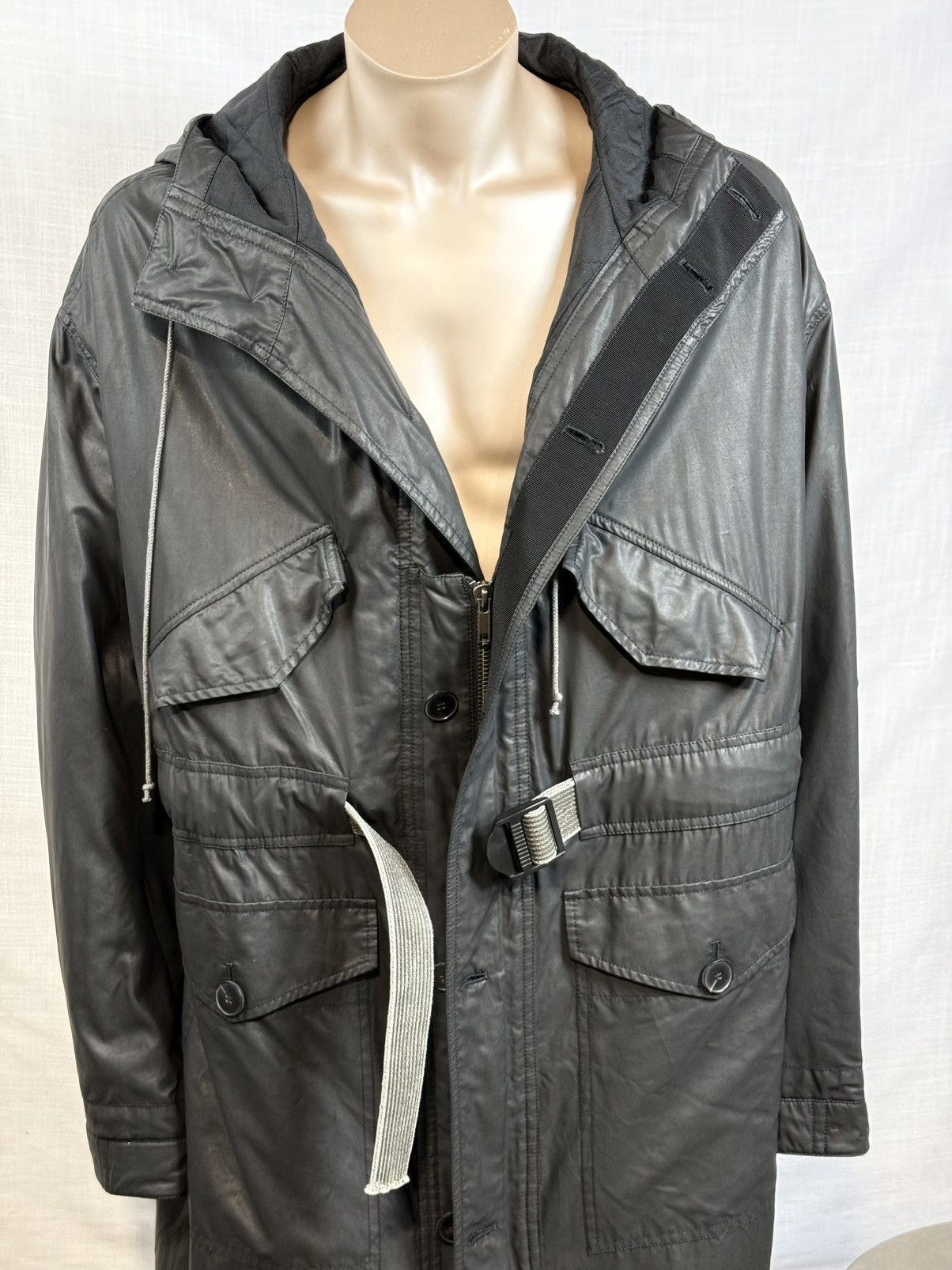 Haider Ackermann LAST DROP Waxed Black Cupro Blend Grey Belt Oversized Parka Size US M / EU 48-50 / 2 - 3 Thumbnail