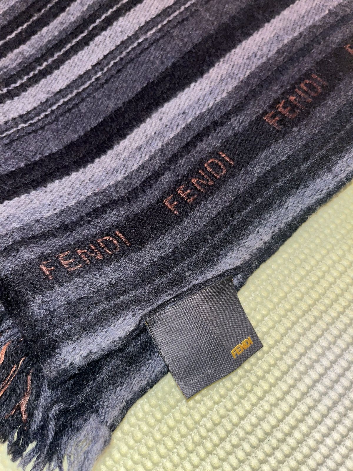 Fendi × Vintage Fendi Striped Logo Scarf Black And Grey Size ONE SIZE - 2 Thumbnail