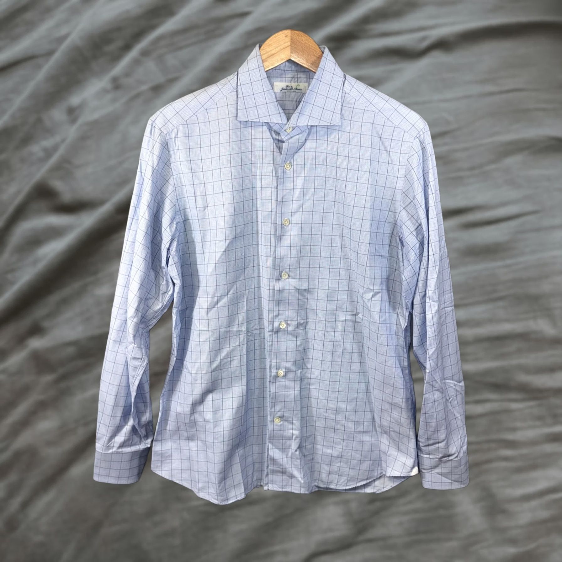 Vintage Rue de Jardin St. Martin Shirt Mens Large Blue Plaid Check Dress Long Sleeve Size 42R - 1 Thumbnail