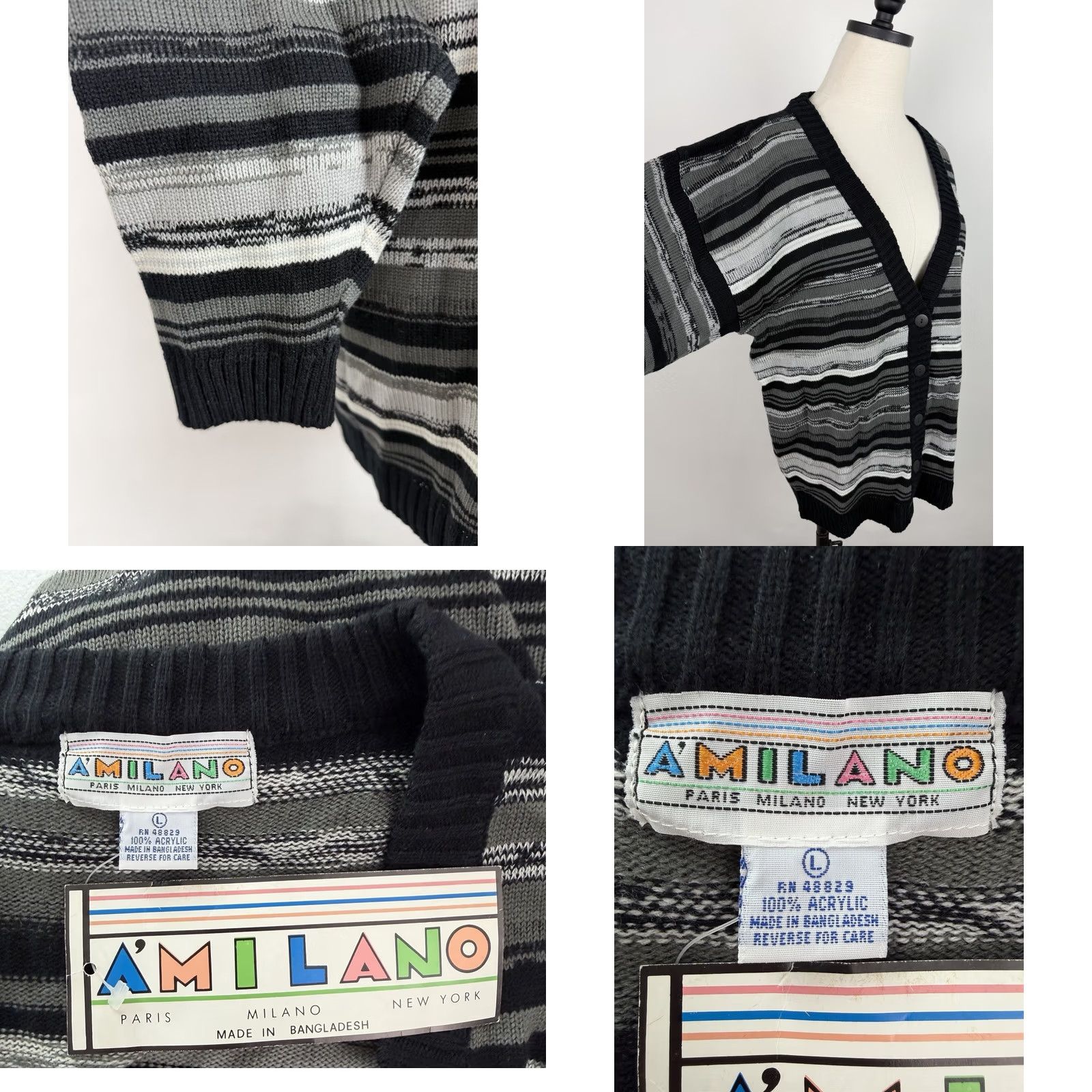 Vintage VINTAGE Cardigan Sweater Womens Large 90s Space Dye Stripe Charcoal Gray V-Neck Size L / US 10 / IT 46 - 8 Thumbnail
