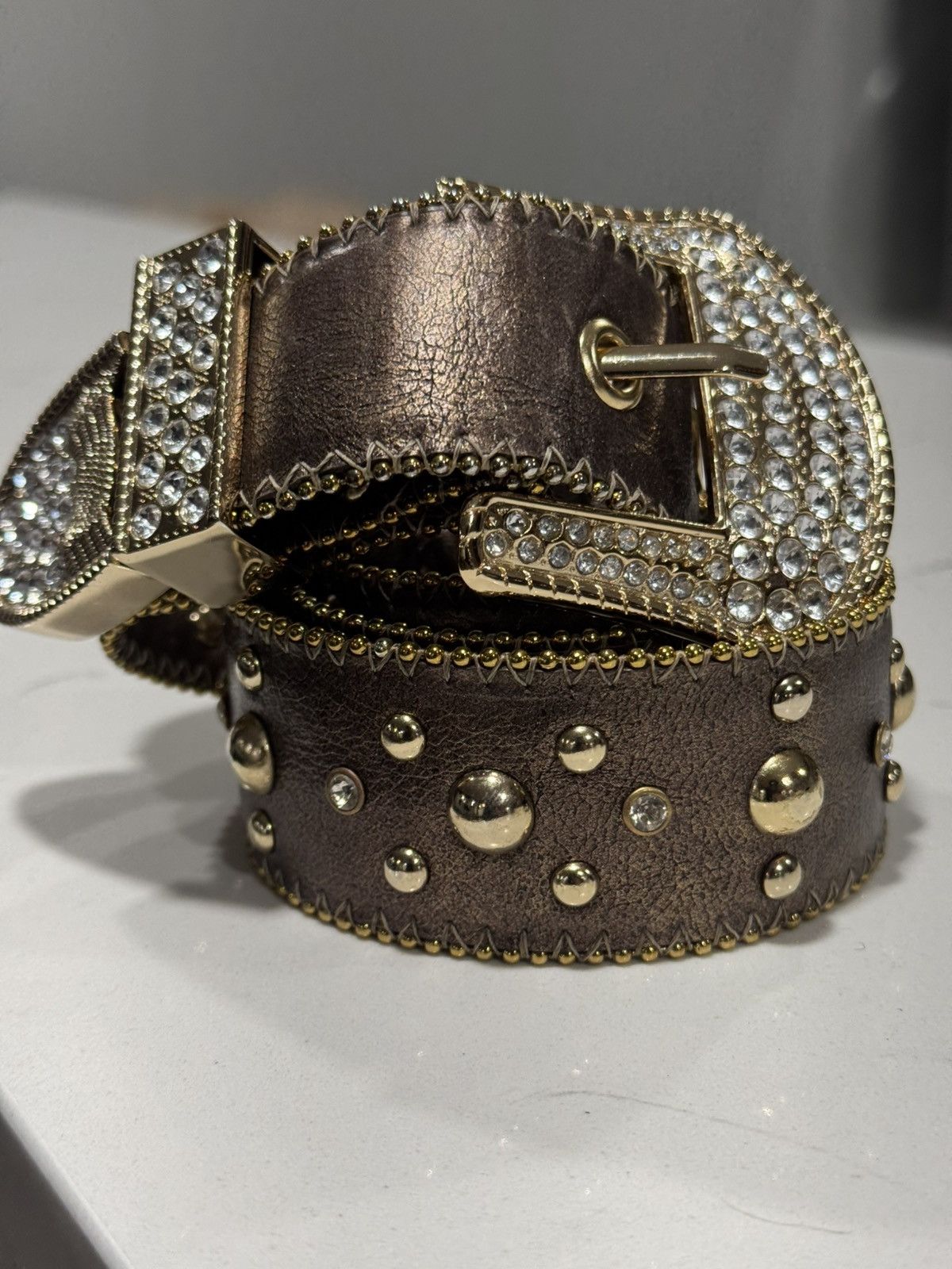 Vintage Vintage Kathy Van Zealand Rhinestone Cowboy Y2K Belt Size 32 - 2 Thumbnail