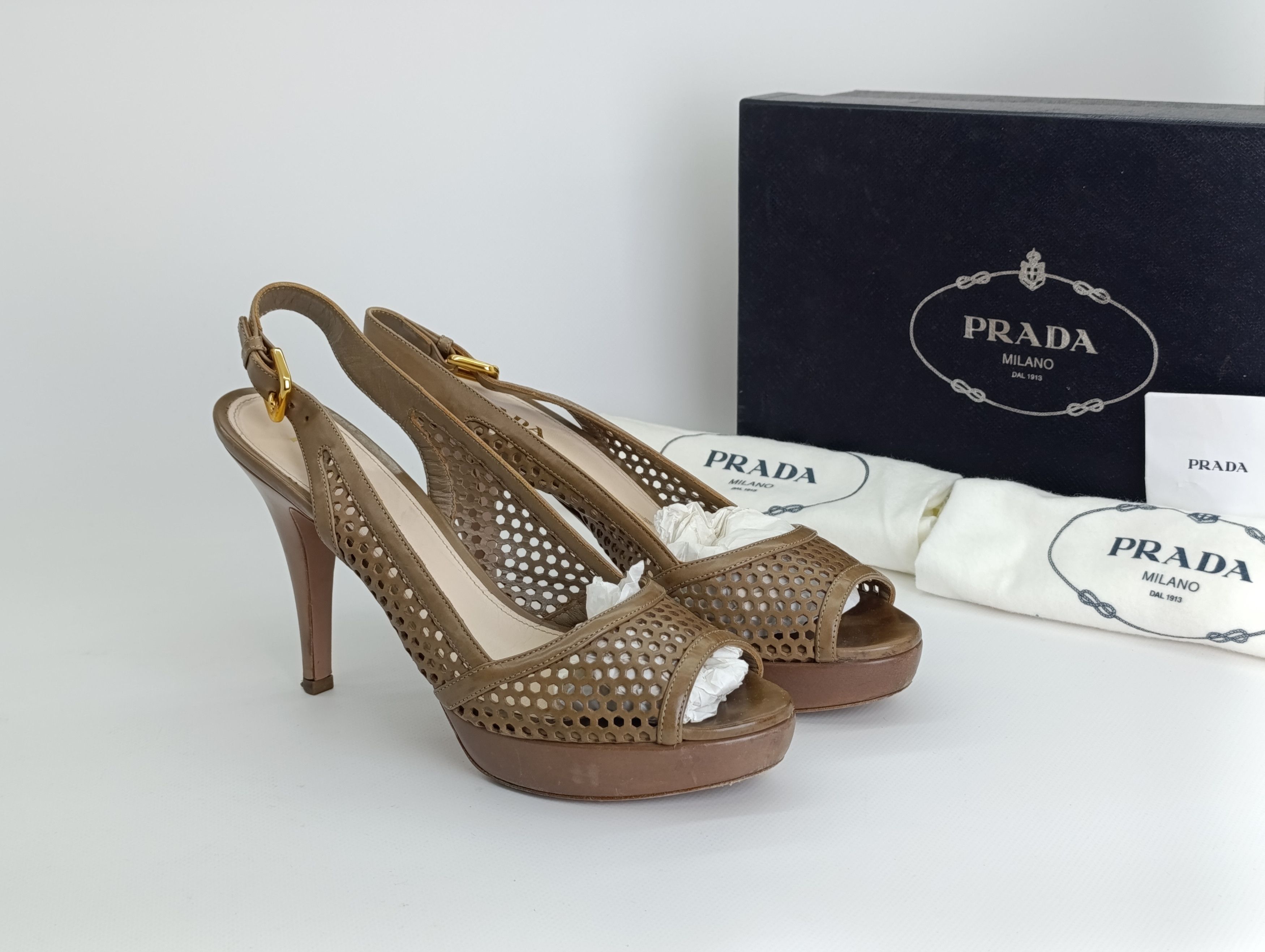 Prada PRADA TORTILLA LEATHER LASER CUT SLINGBACK SANDALS Size US 10.5 / IT 40.5 - 1 Thumbnail