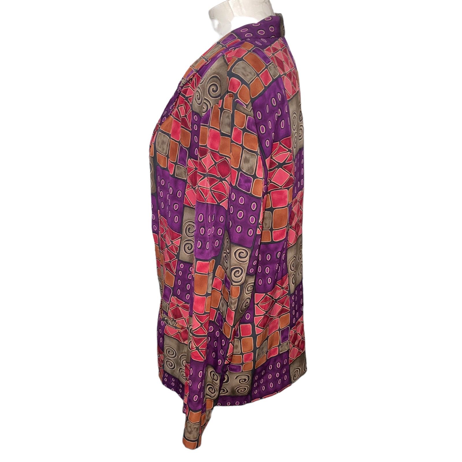 Other Vintage Retro abstract print one button Blazer Petite Large Size L / US 10 / IT 46 - 2 Thumbnail