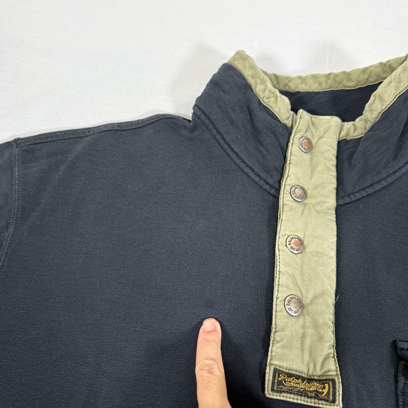 Polo Ralph Lauren VINTAGE Polo Ralph Lauren Sweatshirt Mens 2XL Black Mock Neck Snap Military Sweater Army Shirt Size US XXL / EU 58 / 5 - 6 Thumbnail