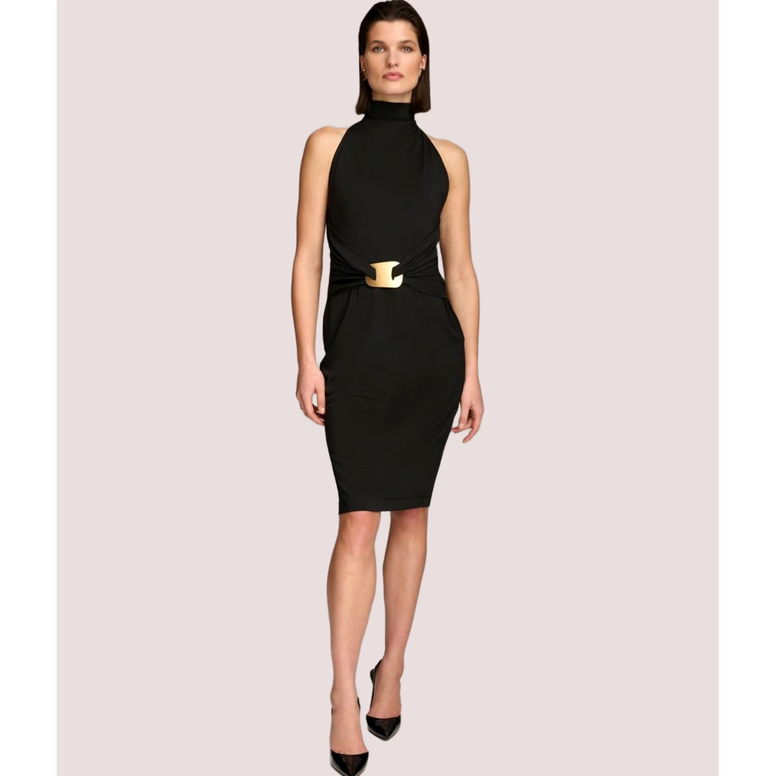 Donna Karan DONNA KARAN NEW YORK Womens Mock Neck Jersey Wrap Dress, black, 14 Size XL / US 12-14 / IT 48-50 - 1 Thumbnail