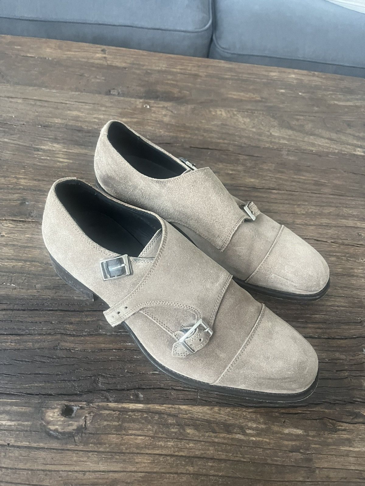 J.Lindeberg J. Lindeberg Taupe Suede Double Monk Dress Shoes Size US 9 / EU 42 - 1 Thumbnail