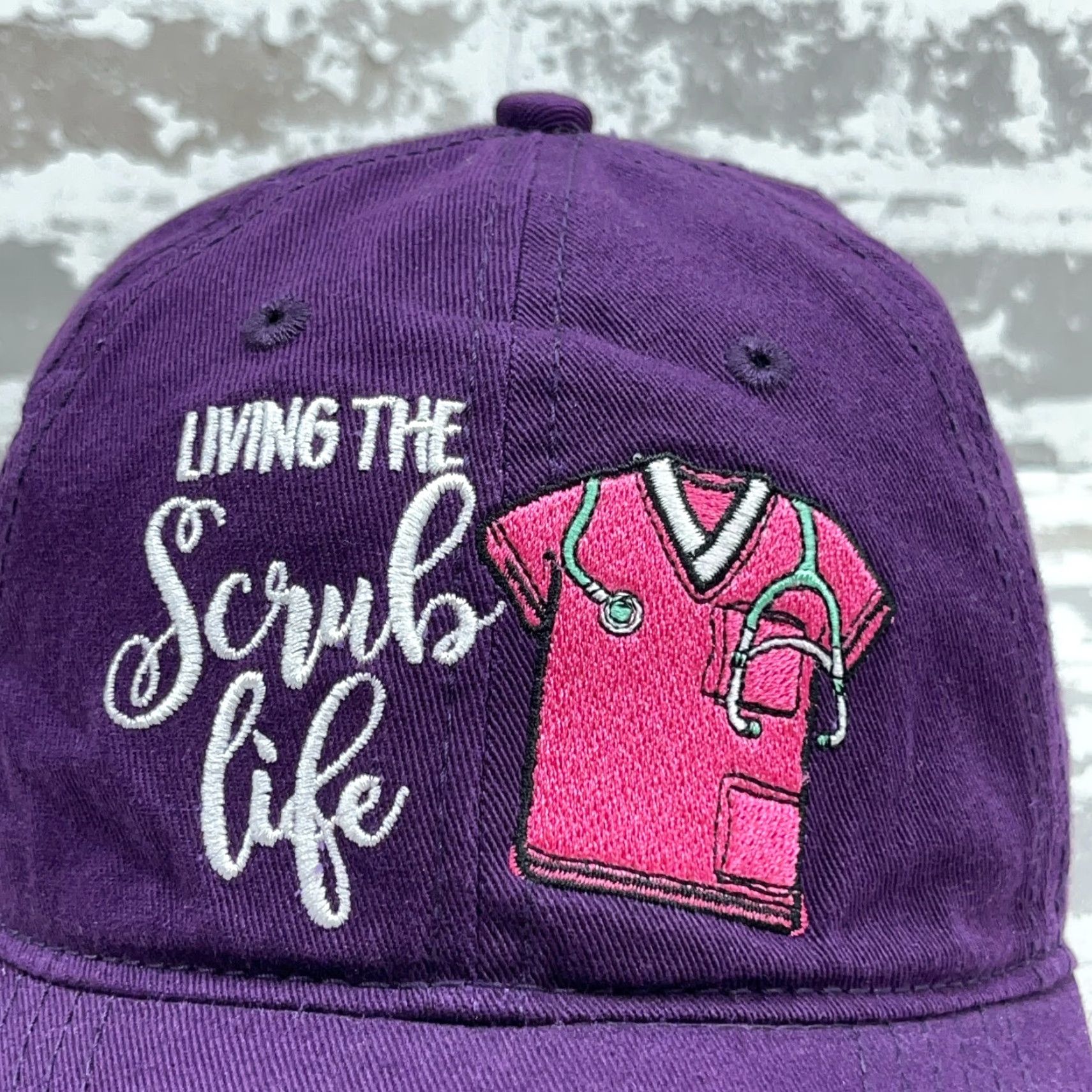 Pinko Simply Southern Hat Purple Pink Adjustable Twill Baseball Cap Womens Scrub Life Nurse Doctor RN Embroidered Heart Love Modern Classic Casual Travel Size ONE SIZE - 4 Thumbnail