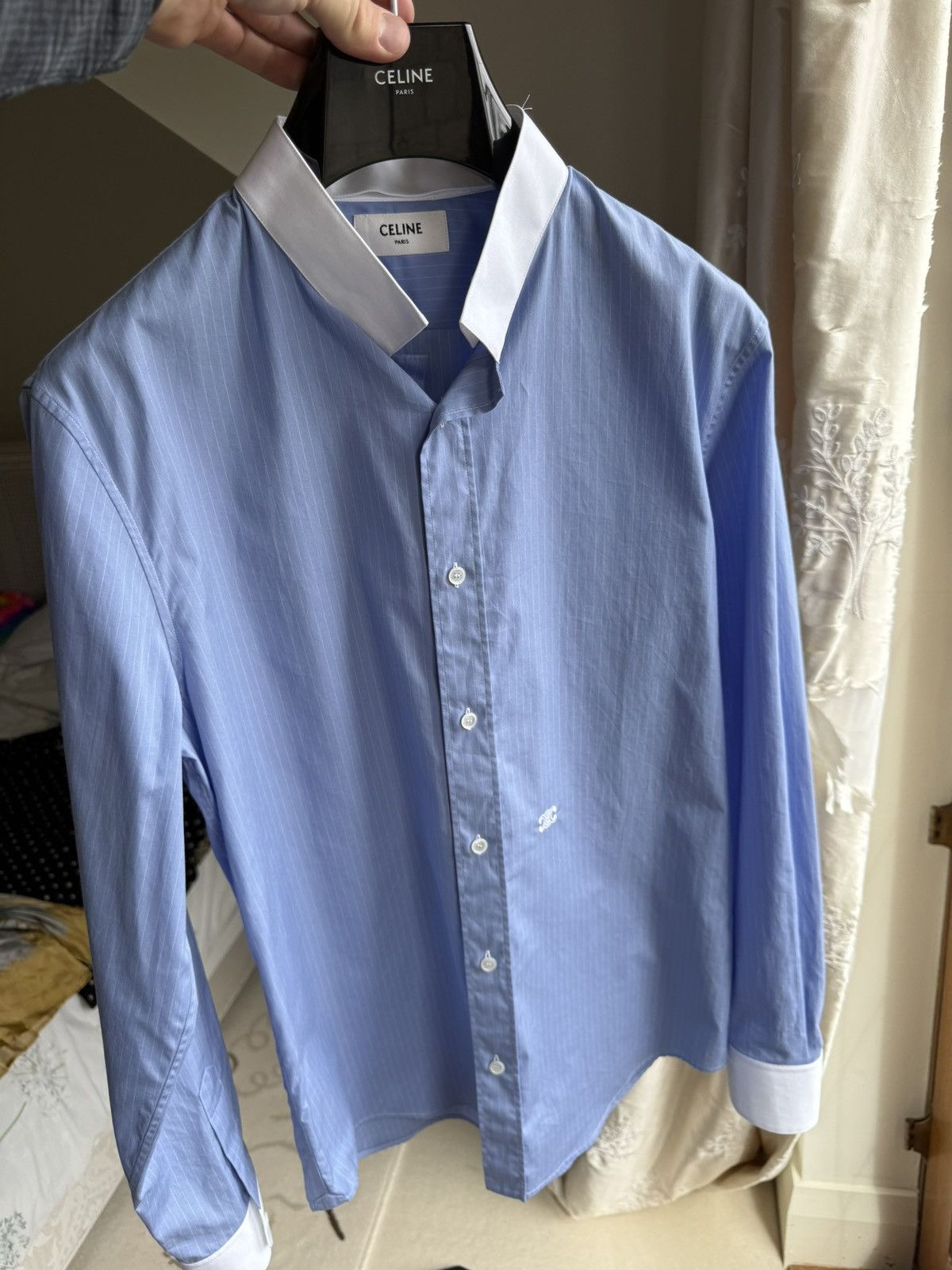 Celine × Hedi Slimane SS24 Celine Triomphe logo blue stripe shirt Hedi sample 39 Size US M / EU 48-50 / 2 - 18 Thumbnail