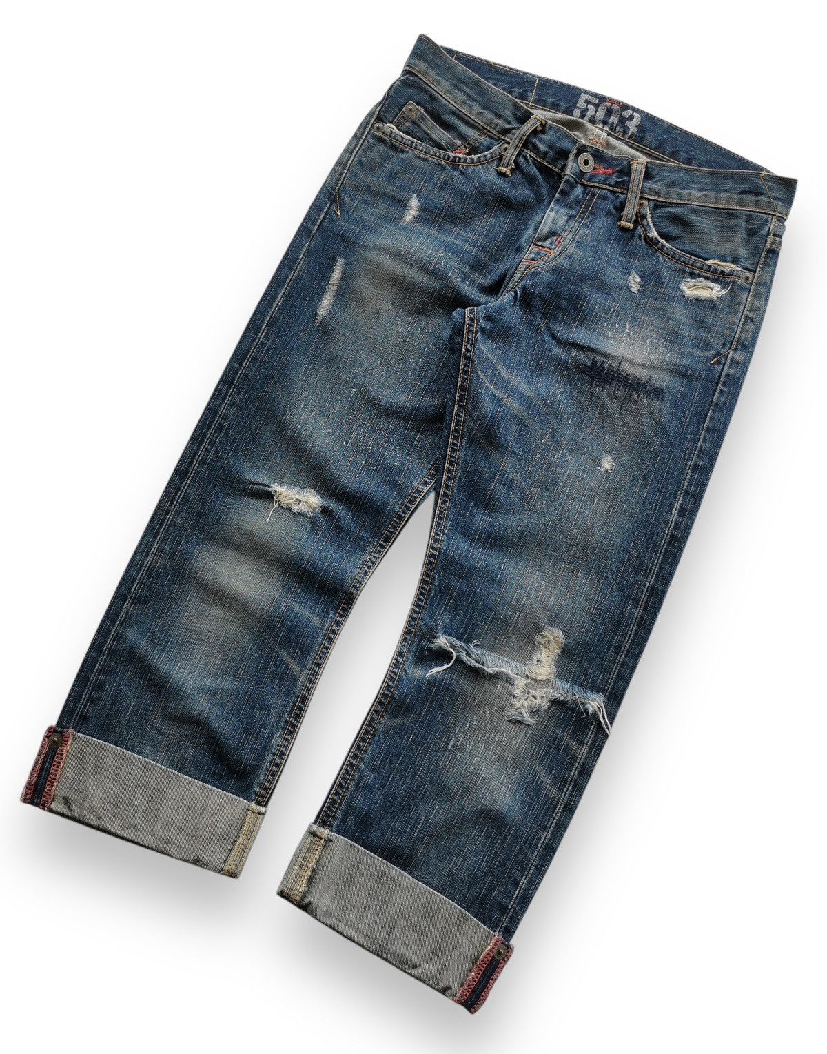 Miss Edwin 503 Cropped Distressed Denim Jeans Women Size 30