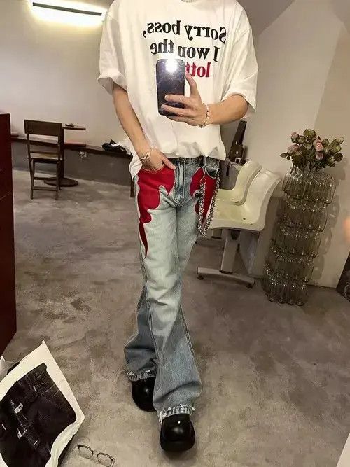 Jean Retro washed distressed flame print jeans Size US 32 / EU 48 - 4 Thumbnail