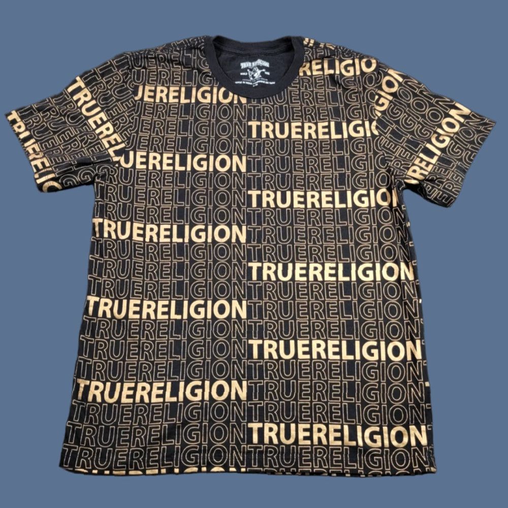 True Religion True Religion Shirt Mens Large Black Logo All Over Text Pullover Shirt Size US L / EU 52-54 / 3 - 1 Thumbnail