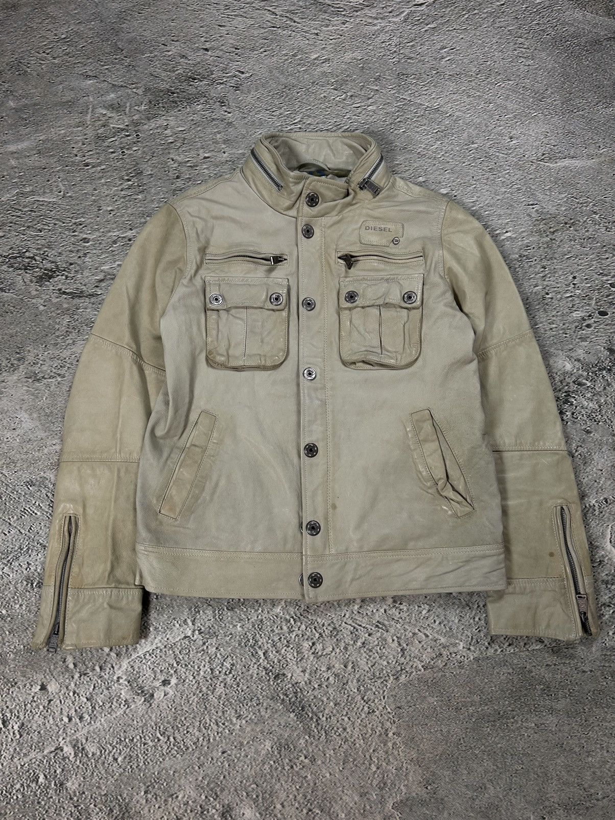 Diesel leather jacket beige vintage avant garde