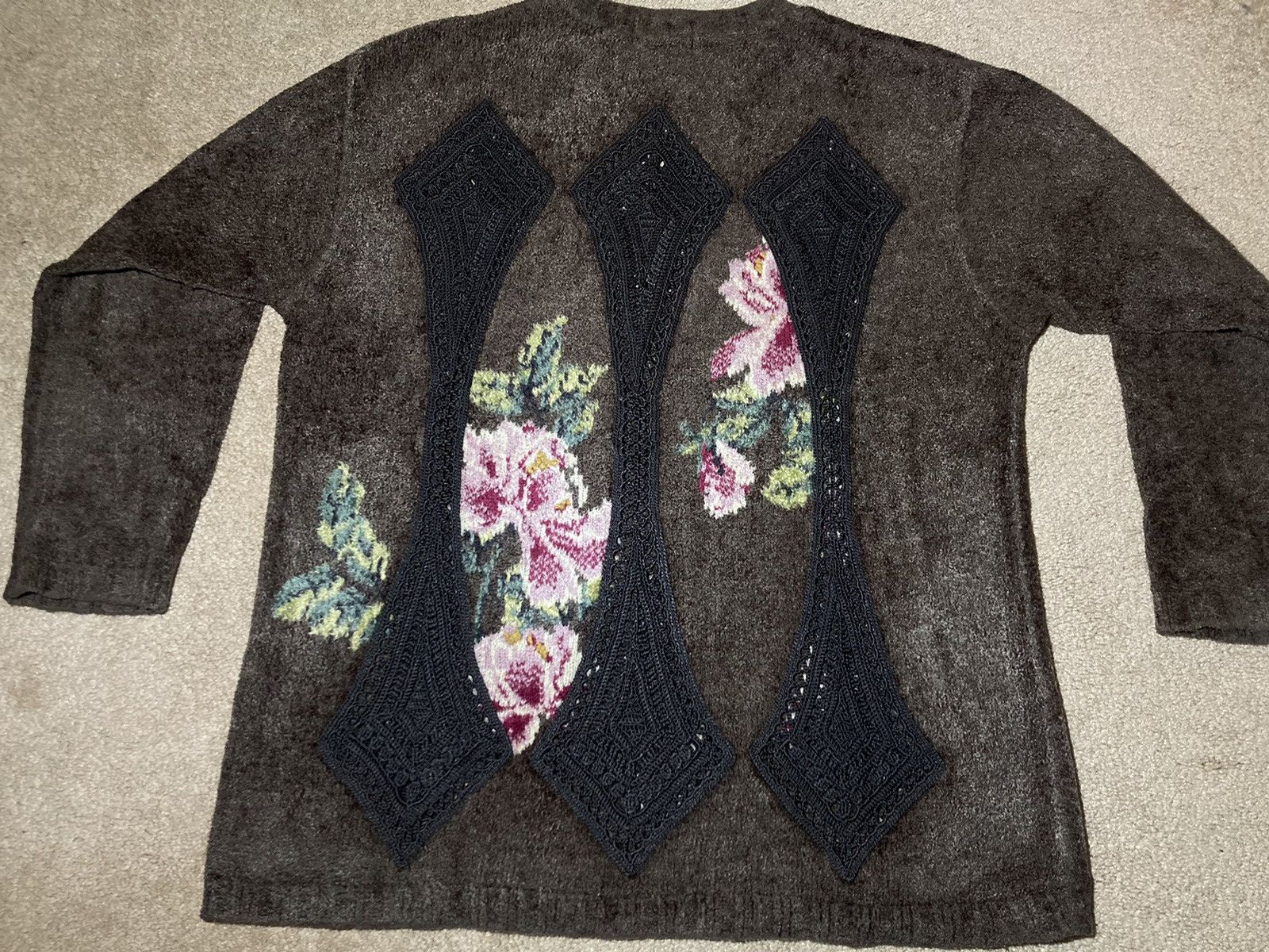 Japanese Brand × Yoshiyuki Konishi AW98 Yoshiyuki Konishi Floral Knit Lace Sweater Brown 90s Size US L / EU 52-54 / 3 - 6 Thumbnail