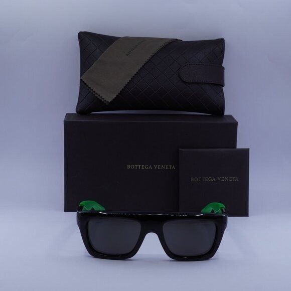 Bottega Veneta Bottega Veneta BV1232S 001 Sunglasses Black/Green Rectangle Size ONE SIZE - 2 Thumbnail