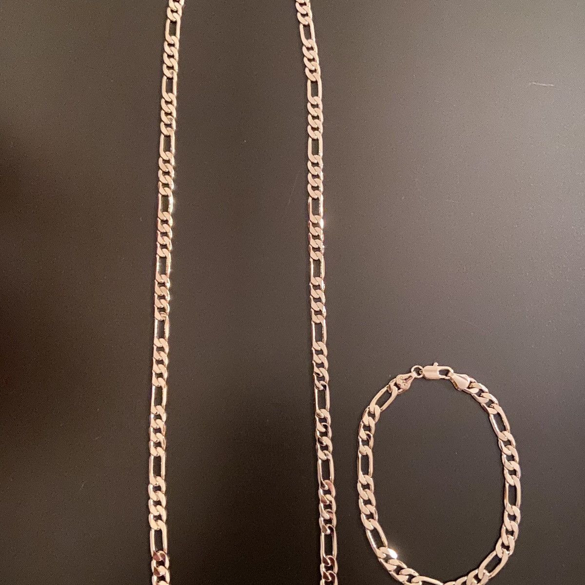 Jewelry Gold Chain Figaro 24in 6mm and Matching Figaro Bracelet Set Size ONE SIZE - 1 Thumbnail