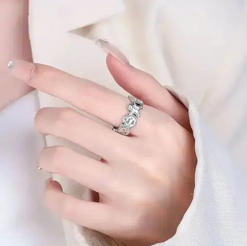 NO ID Retro Silver Color Cute Ghost Bear Adjustable Ring Size ONE SIZE - 2 Thumbnail